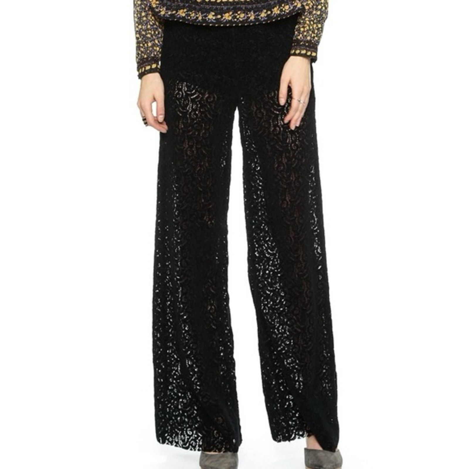 Free People Free People NWT Briana Velvet Lace Wide Leg Pants Womens 6 Size 28" / US 6 / IT 42 - 2 Thumbnail