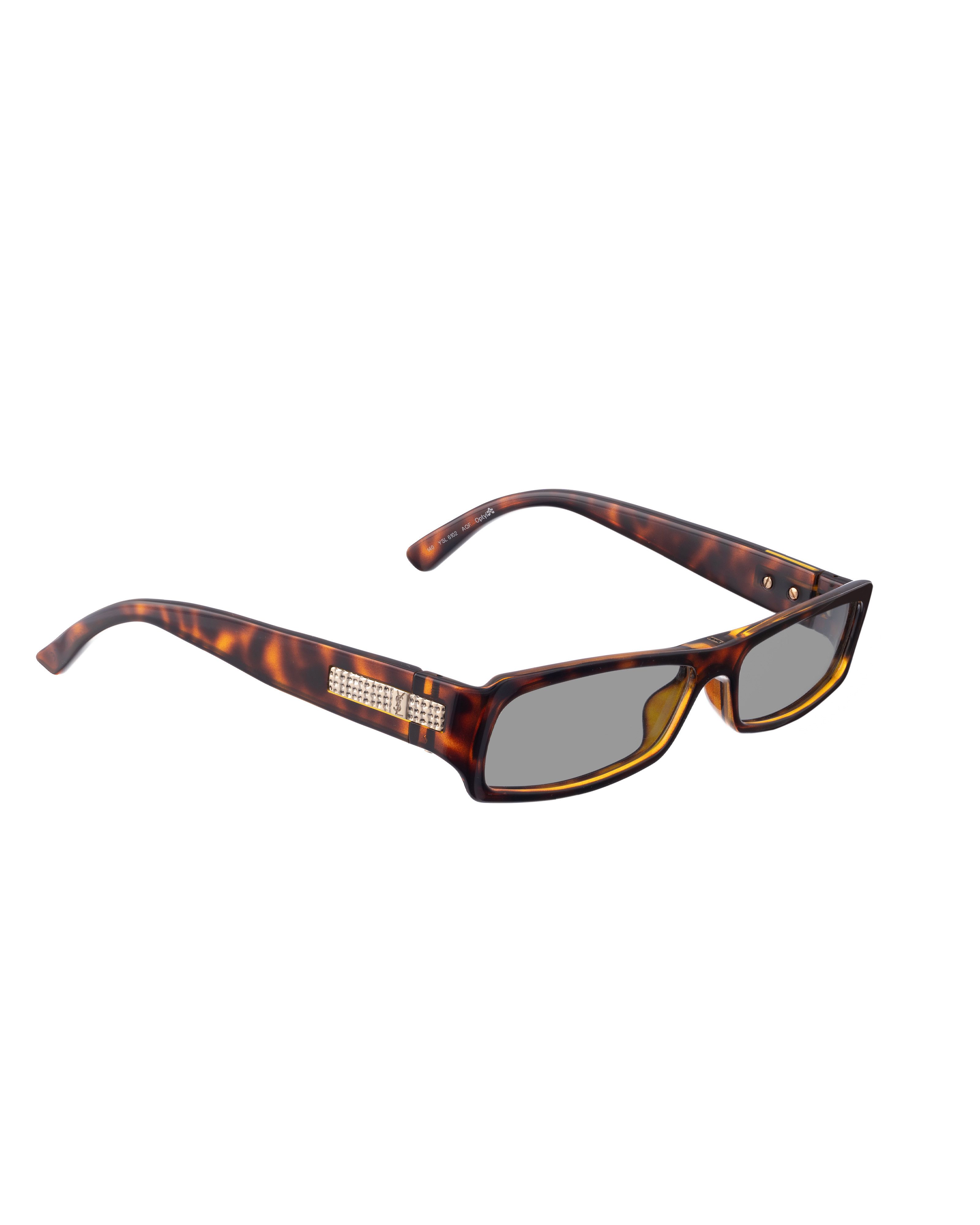 Yves Saint Laurent Yves Saint Laurent 00s Dark Havana Sunglasses & Silver Logo Size ONE SIZE - 1 Thumbnail