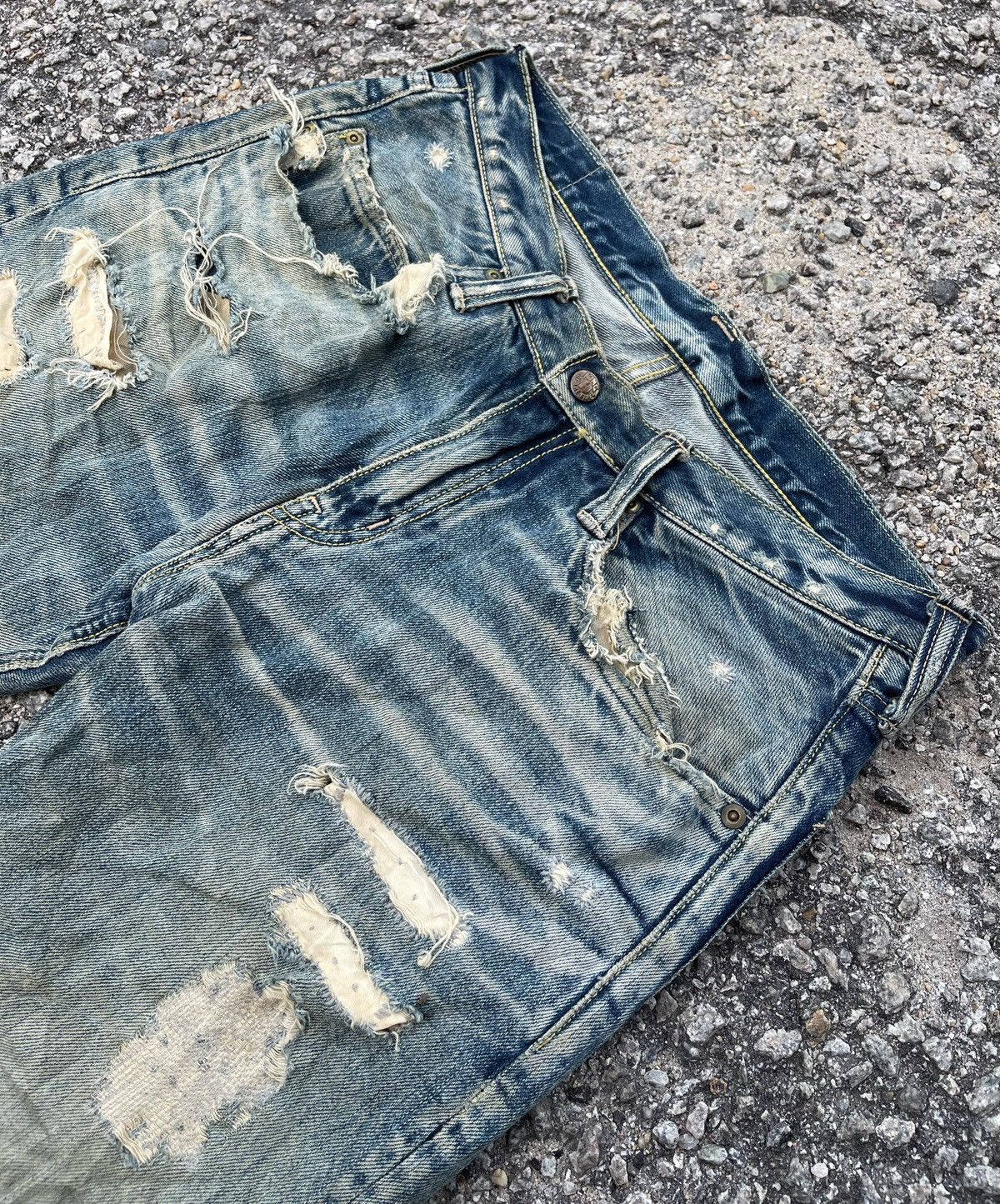 Blue Blue Japan 🔥Vtg 70's Blue Blue Japan Pure Indigo Distressed Denim Pants Size US 32 / EU 48 - 4 Thumbnail