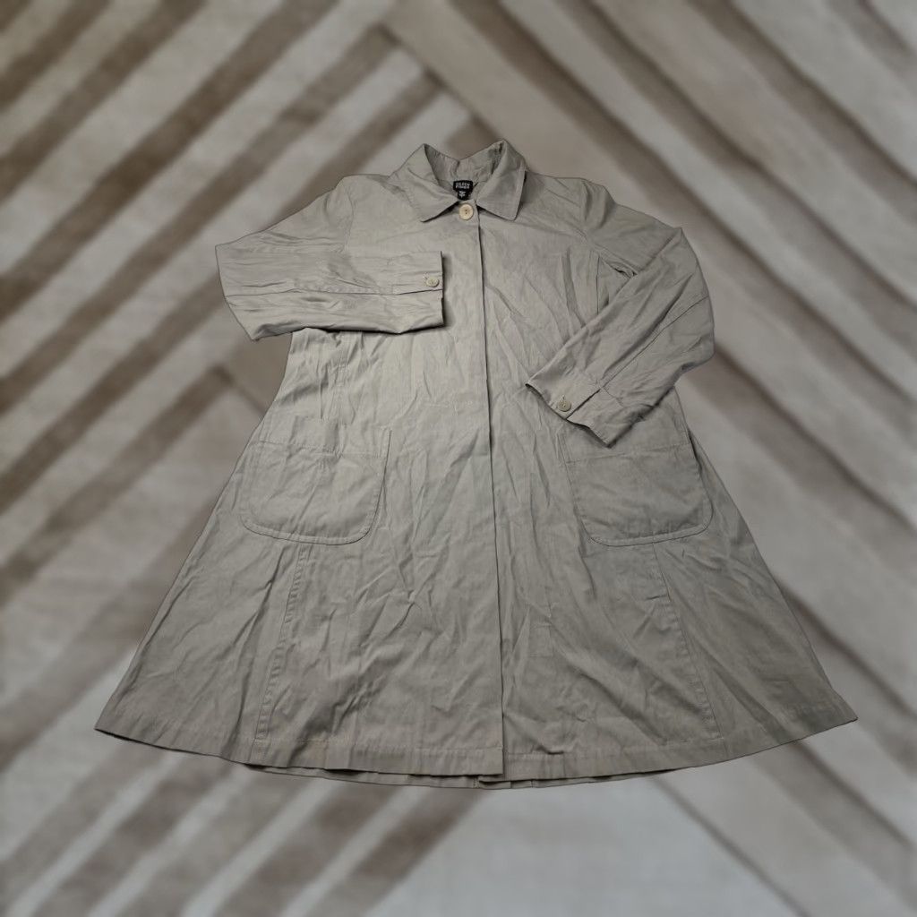 Eileen Fisher Eileen Fisher Trench Coat Jacket Lightweight Cotton Nylon Beige Large Button Collar Pockets Women Regular Size L / US 10 / IT 46 - 1 Thumbnail