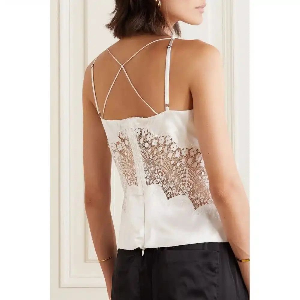 Tom Ford o1w1db10225 TS2044 Silk Lace Top in White Size XS / US 0-2 / IT 36-38 - 2 Thumbnail
