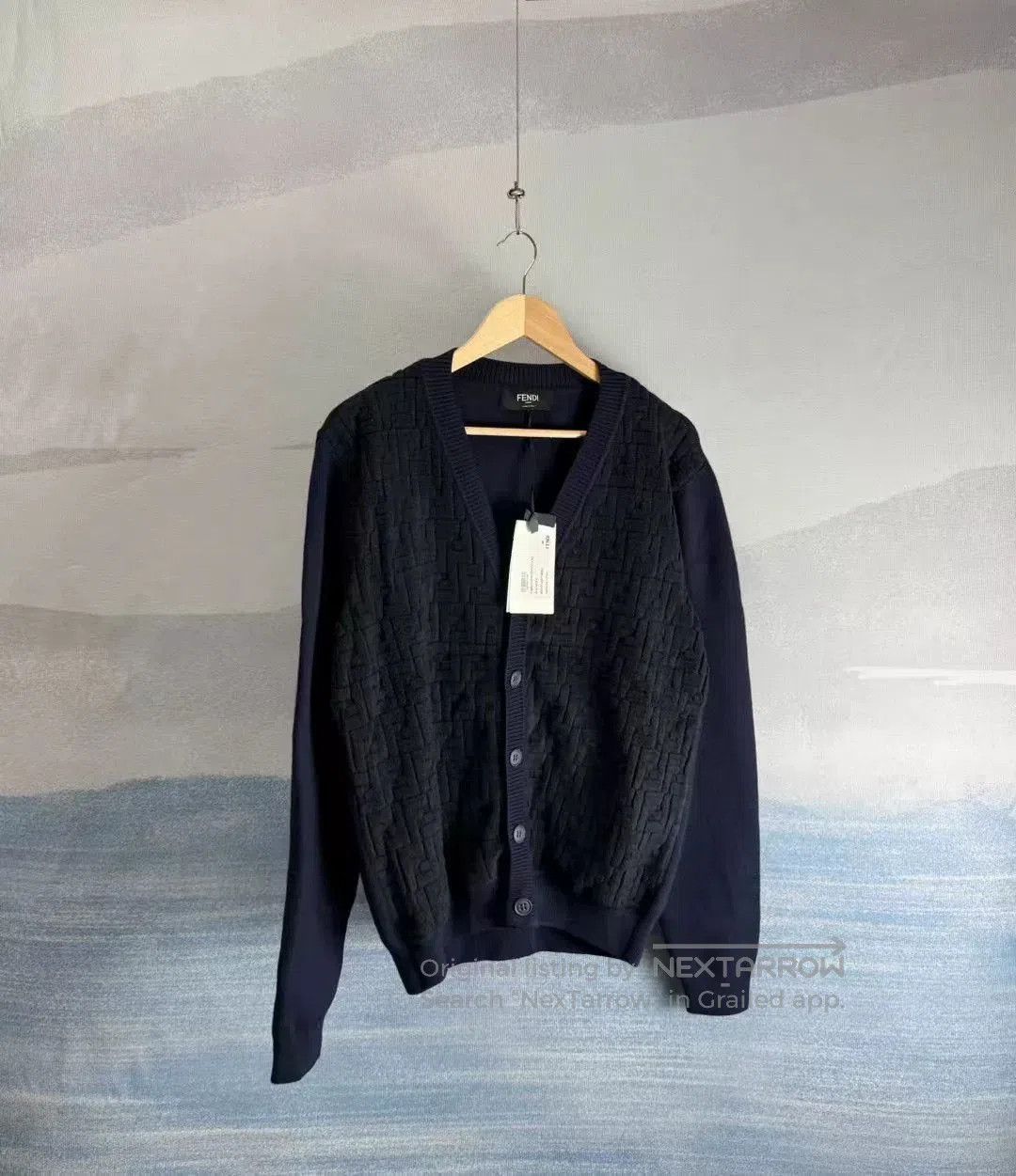 Fendi Fendi Dark Blue Wool Cardigan with Print. Size US L / EU 52-54 / 3 - 1 Thumbnail