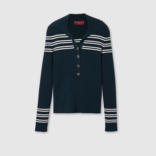Gucci o1la5ras0526 Stretch Rib Viscose Polo Top Shirt in Navy Blue Size XXL / US 16-18 / IT 52-54 - 1 Thumbnail