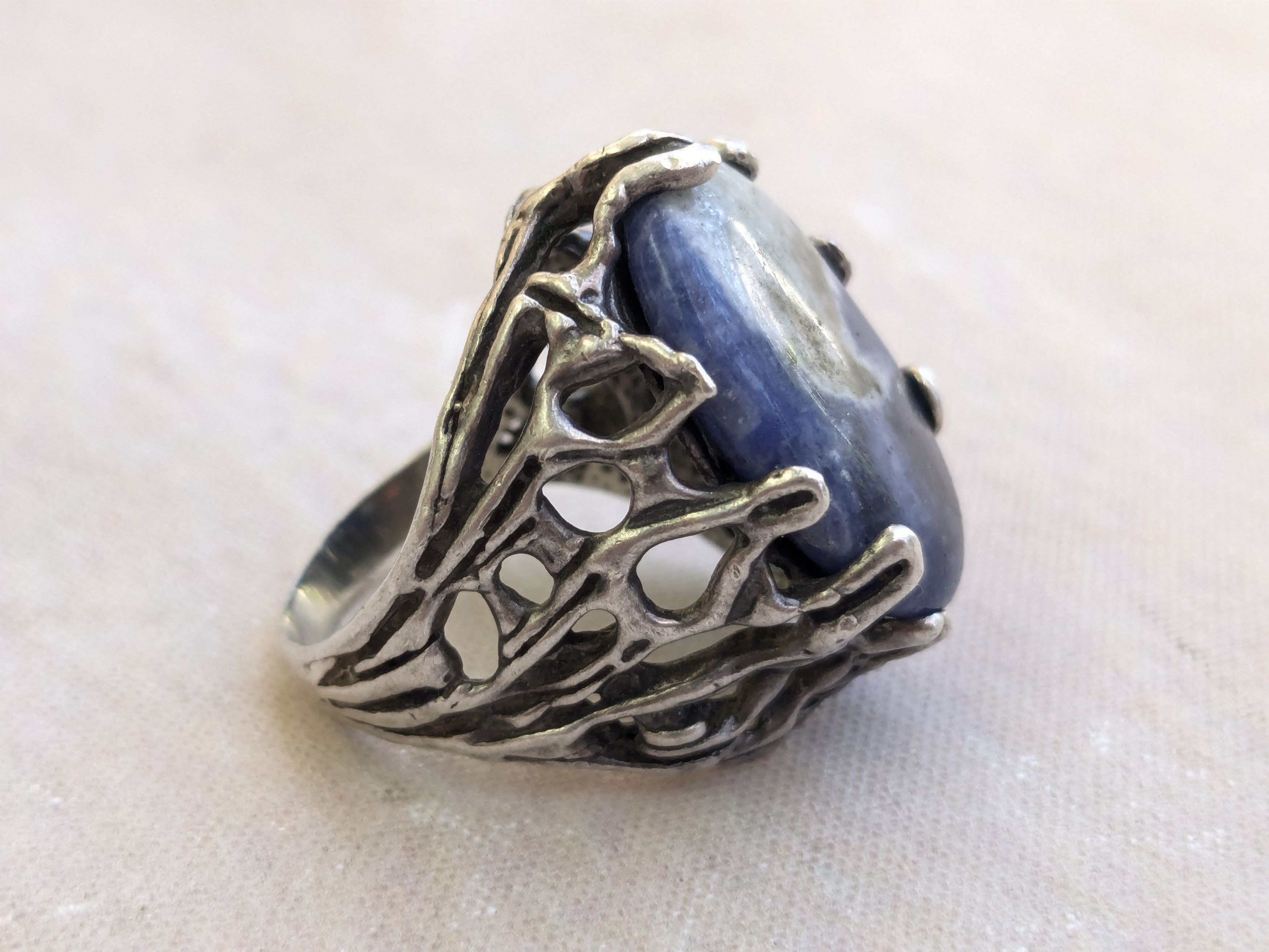 Vintage Vintage Sterling Silver Ring Blue Sodalite 11 Brutalist Size ONE SIZE - 5 Thumbnail