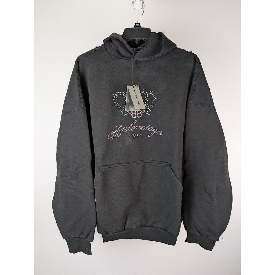 Balenciaga o1rshd1 Q:2 / BB Motel Crystal Crown Large Fit Hoodie Black Size US L / EU 52-54 / 3 - 2 Thumbnail