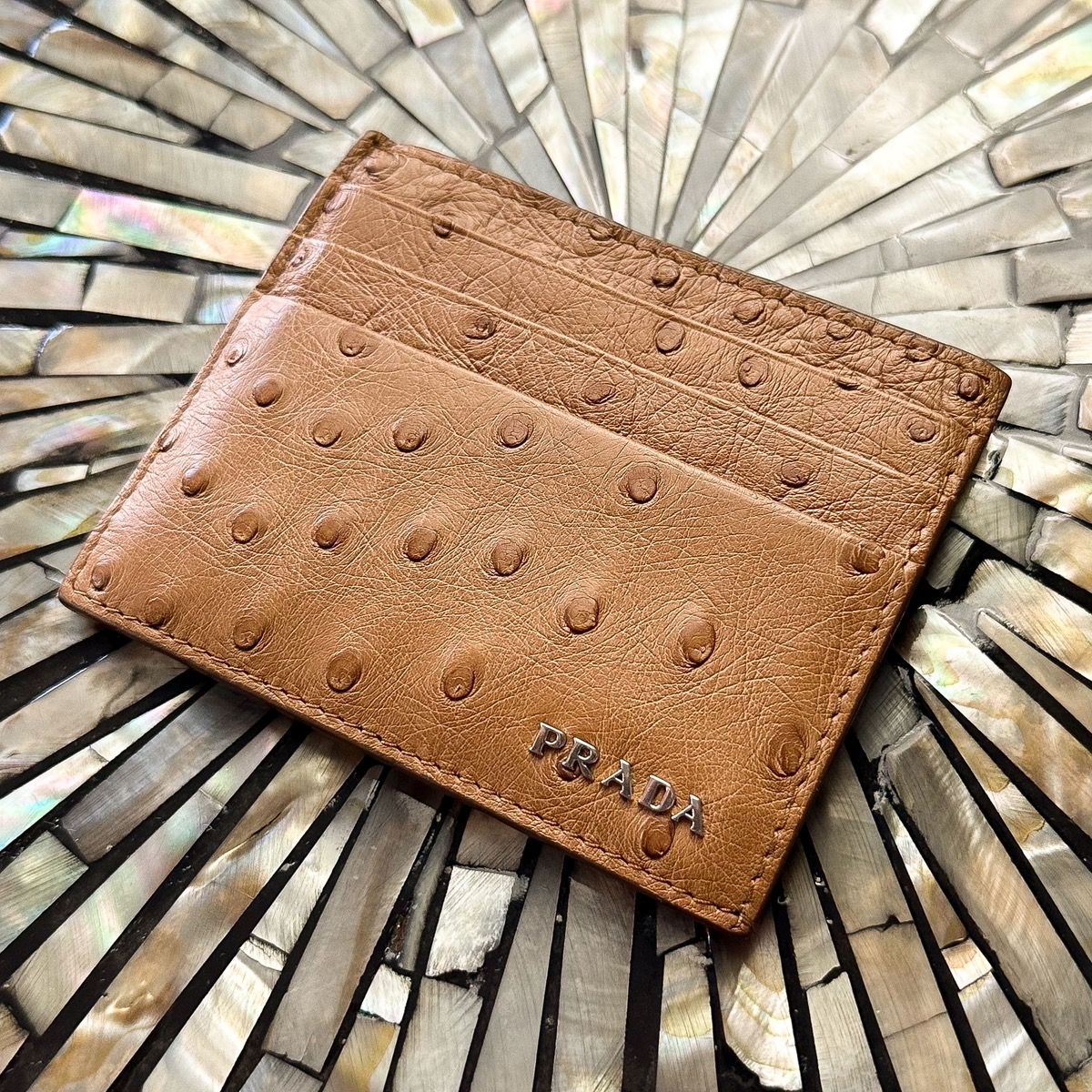 Pre-owned Prada Ostrich Leather Card Holder