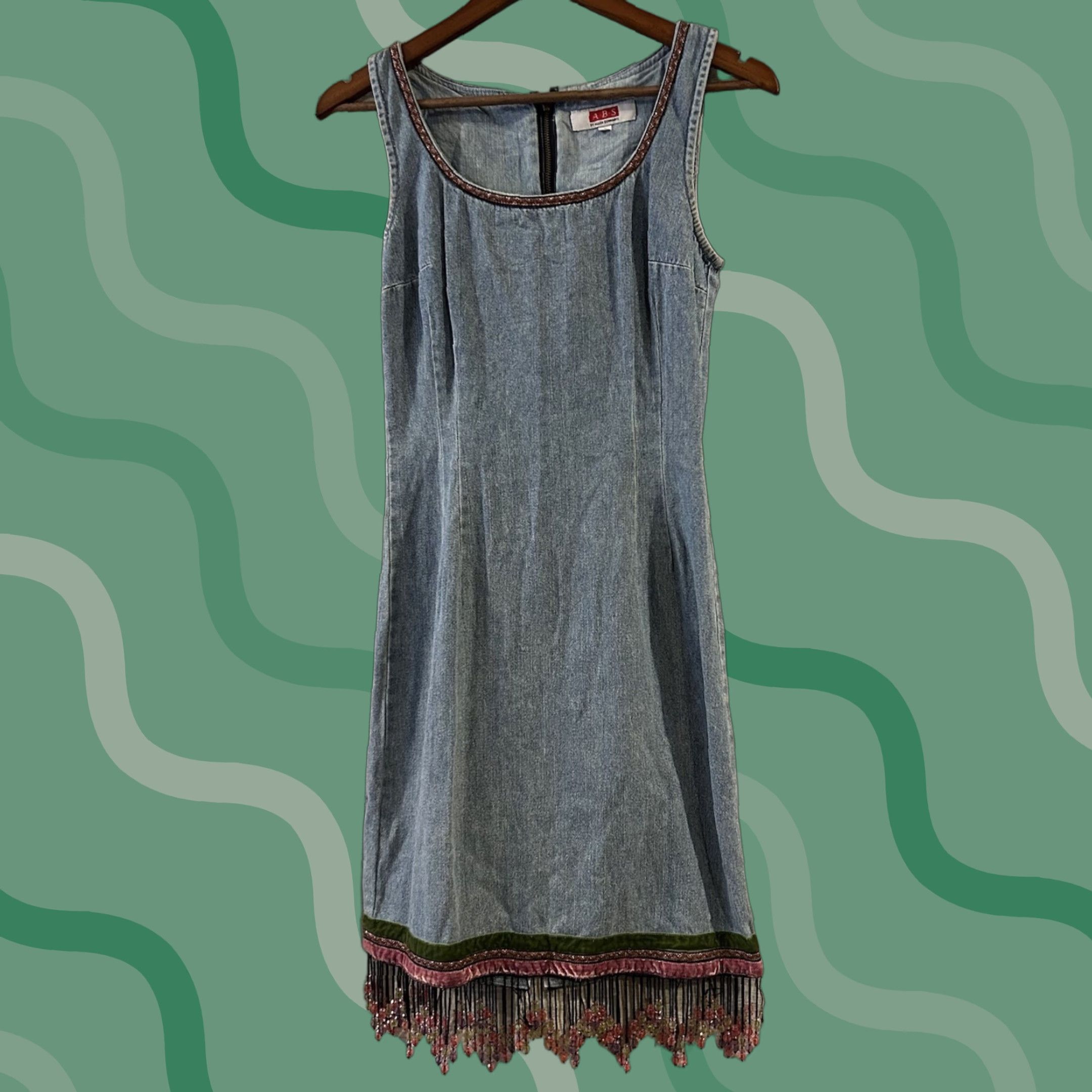 Vintage VINTAGE ABS by Allen Schwartz Denim Beaded Sleeveless Dress Size 6 Y2K Dress Beaded A-Line Blue 36in Short Womens Size M / US 6-8 / IT 42-44 - 1 Thumbnail