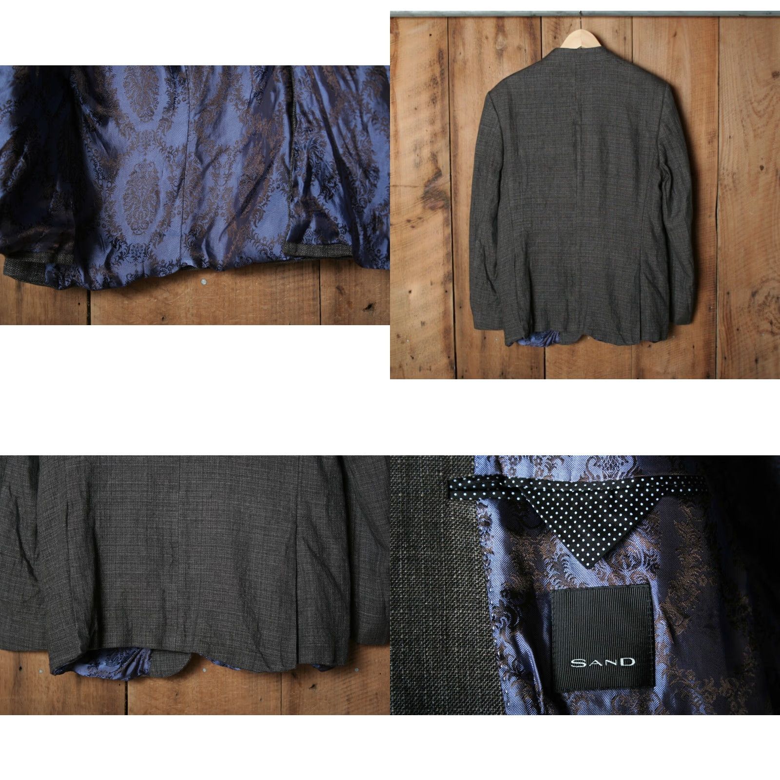 Vintage SAND Gray Linen & Wool Blend Sport Coat Blazer US 42 EUR 54 Size 42R - 8 Thumbnail