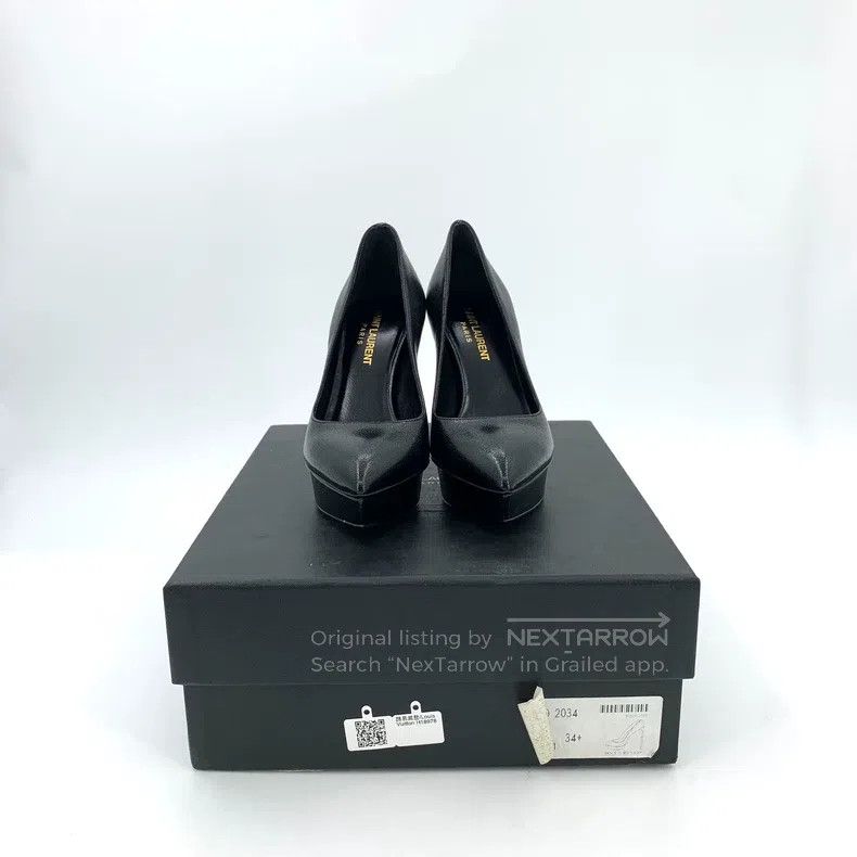Saint Laurent Paris Saint Laurent Paris Black Pointed Toe Thick Heel Leather H Size US 4 / IT 34 - 8 Thumbnail