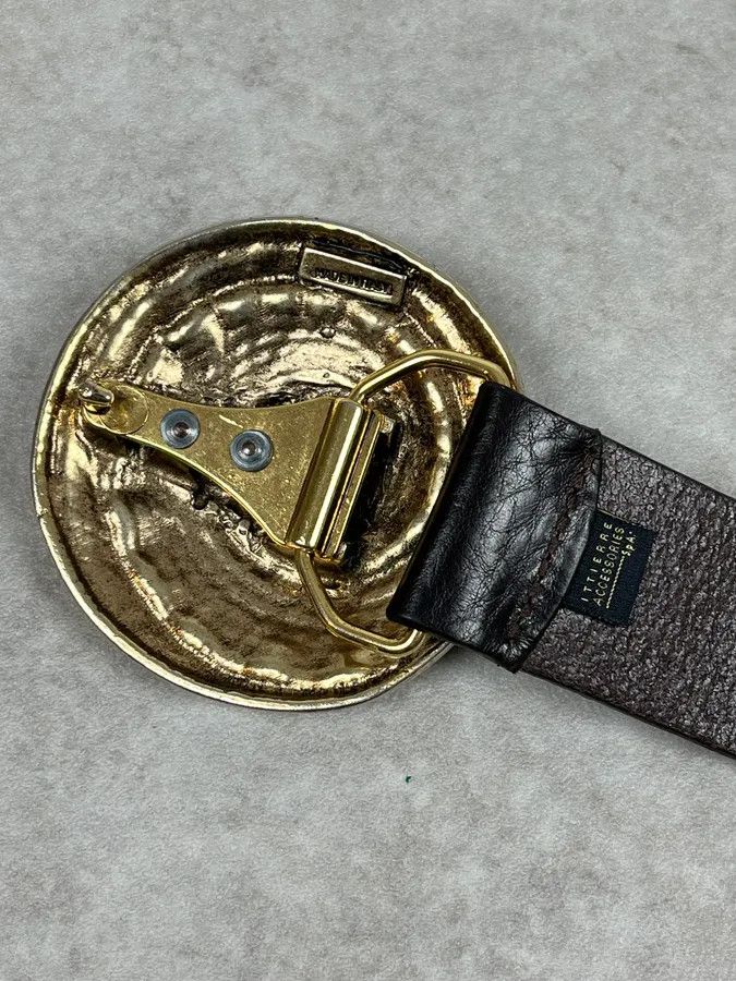 Just Cavalli 2000s Cavalli Gold Buckle Brown Leather Belt Size ONE SIZE - 8 Thumbnail