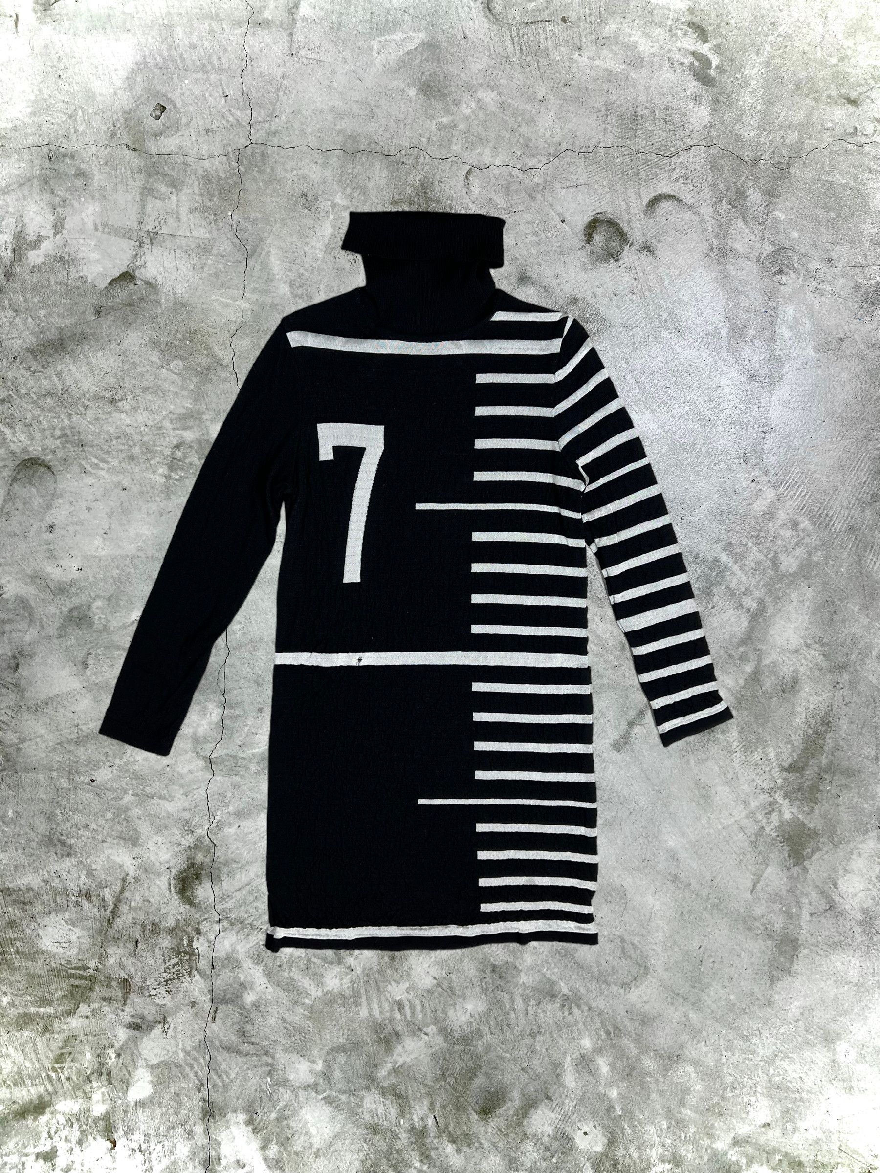 image of VTG Jean Paul Gaultier Knit Mock Neck Dress (40) Gtmpt169 in Black/White, Women's (Size Medium)