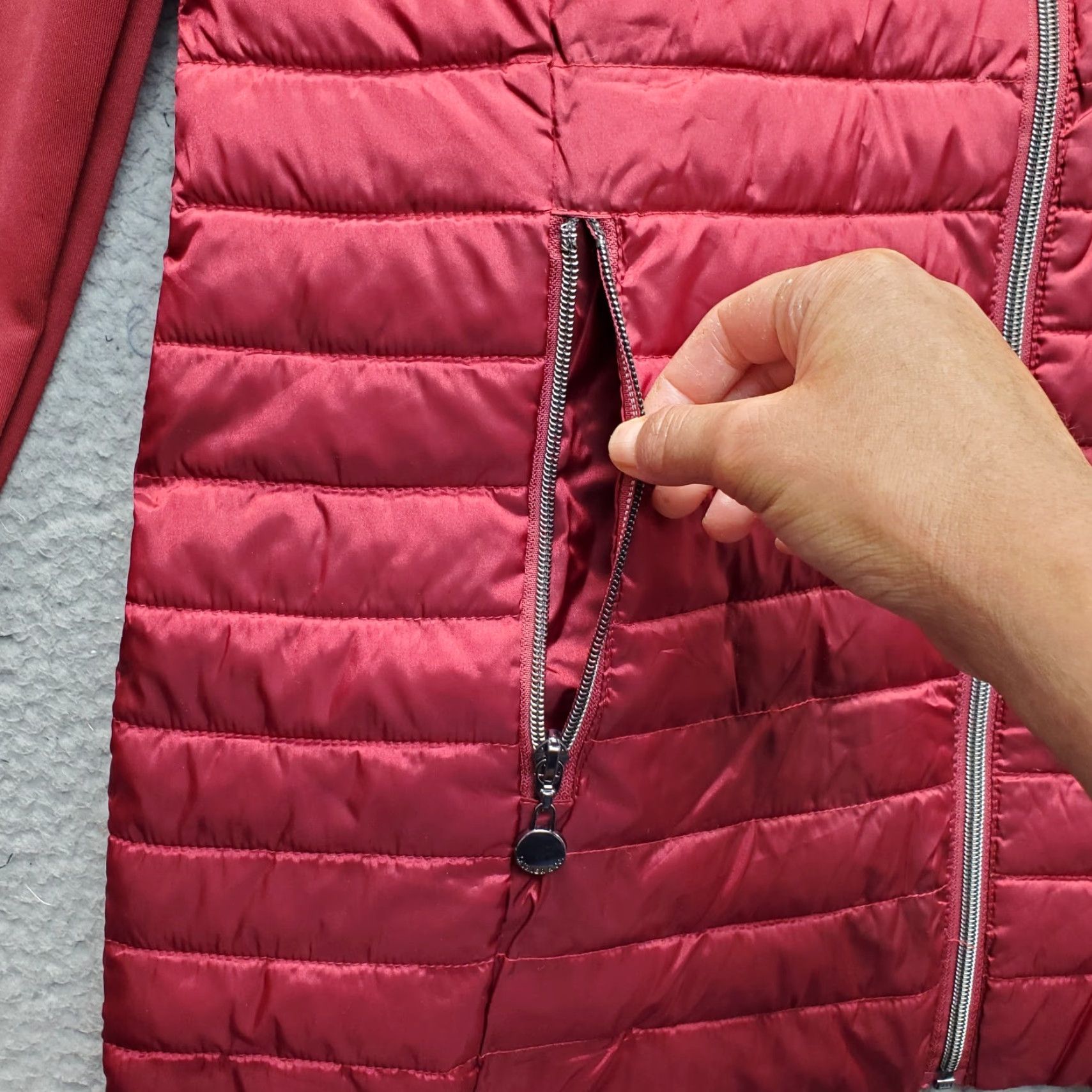 CO Laurier & Co Puffer Jacket Women M Dark Red Quilted Hooded Outdoor Full Zip Shirt? Size M / US 6-8 / IT 42-44 - 4 Thumbnail