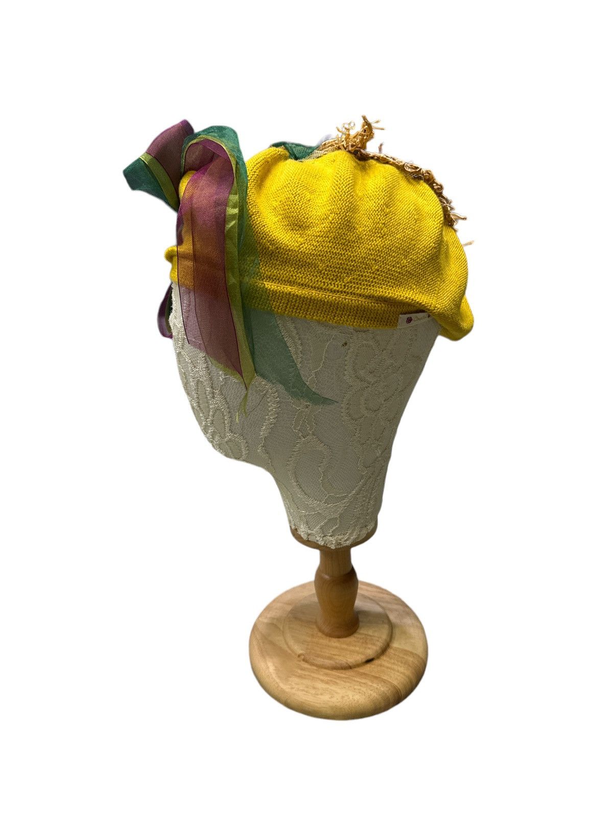 CA4LA CA4LA MUSTARD KNIT BERET ORGANZA FLORAL WHIMSIGOTH HAT Size ONE SIZE - 4 Thumbnail