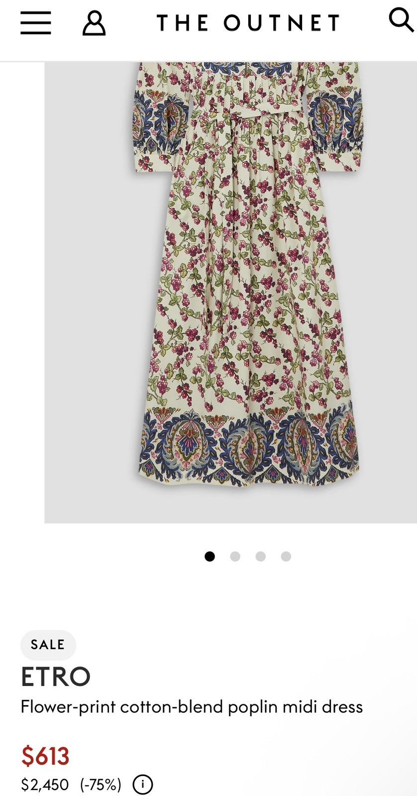 Etro ETRO Flower-print cotton-blend poplin Midi Dress MSRP $2450 Size XS / US 0-2 / IT 36-38 - 5 Thumbnail