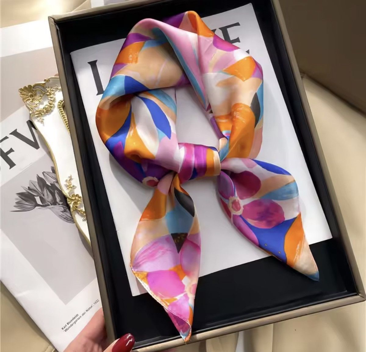 Japanese Brand ✨Elegant Bandana Square Scarf Silky Satin Print Size ONE SIZE - 6 Thumbnail