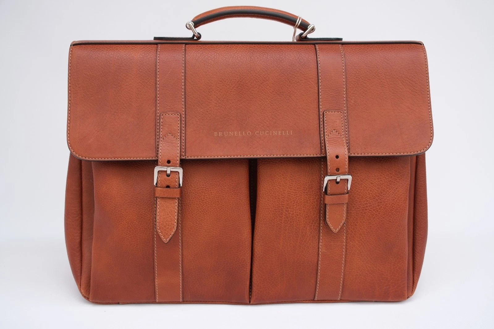 Brunello Cucinelli New Brunello Cucinelli Brown Grained Leather Briefcase Bag Size ONE SIZE - 1 Thumbnail