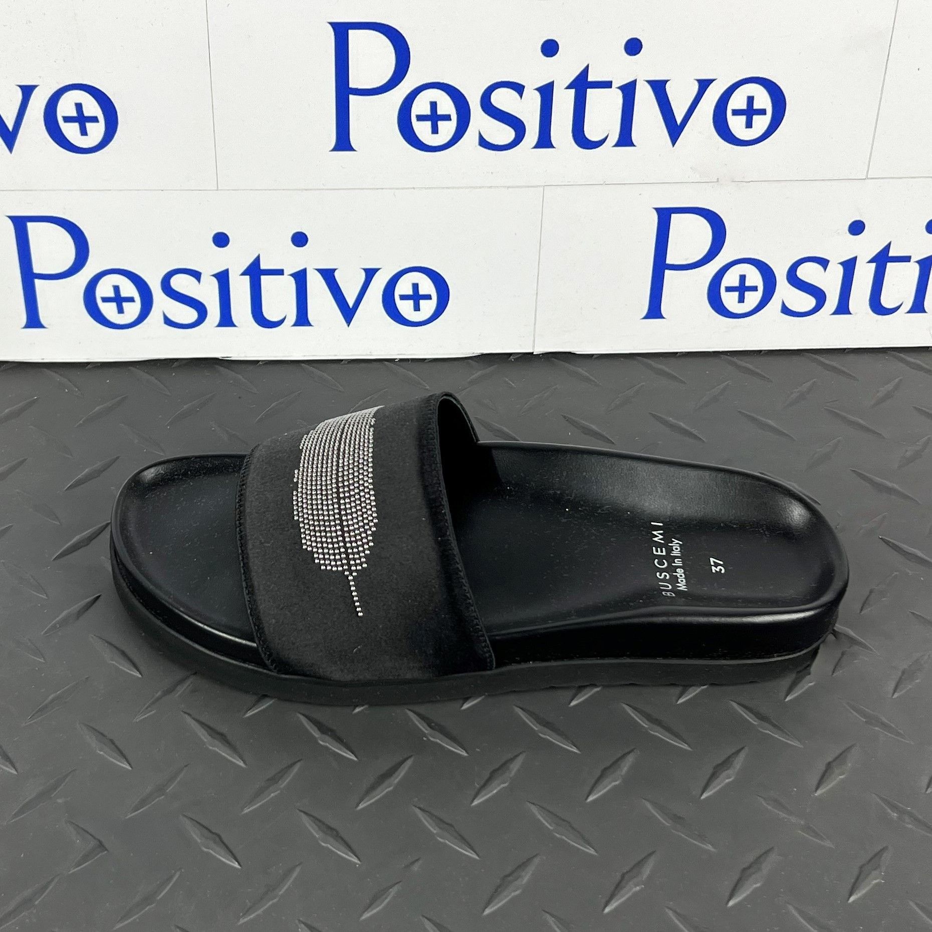 Buscemi Slide Satin Black Leather Sandals US 7 EU 37