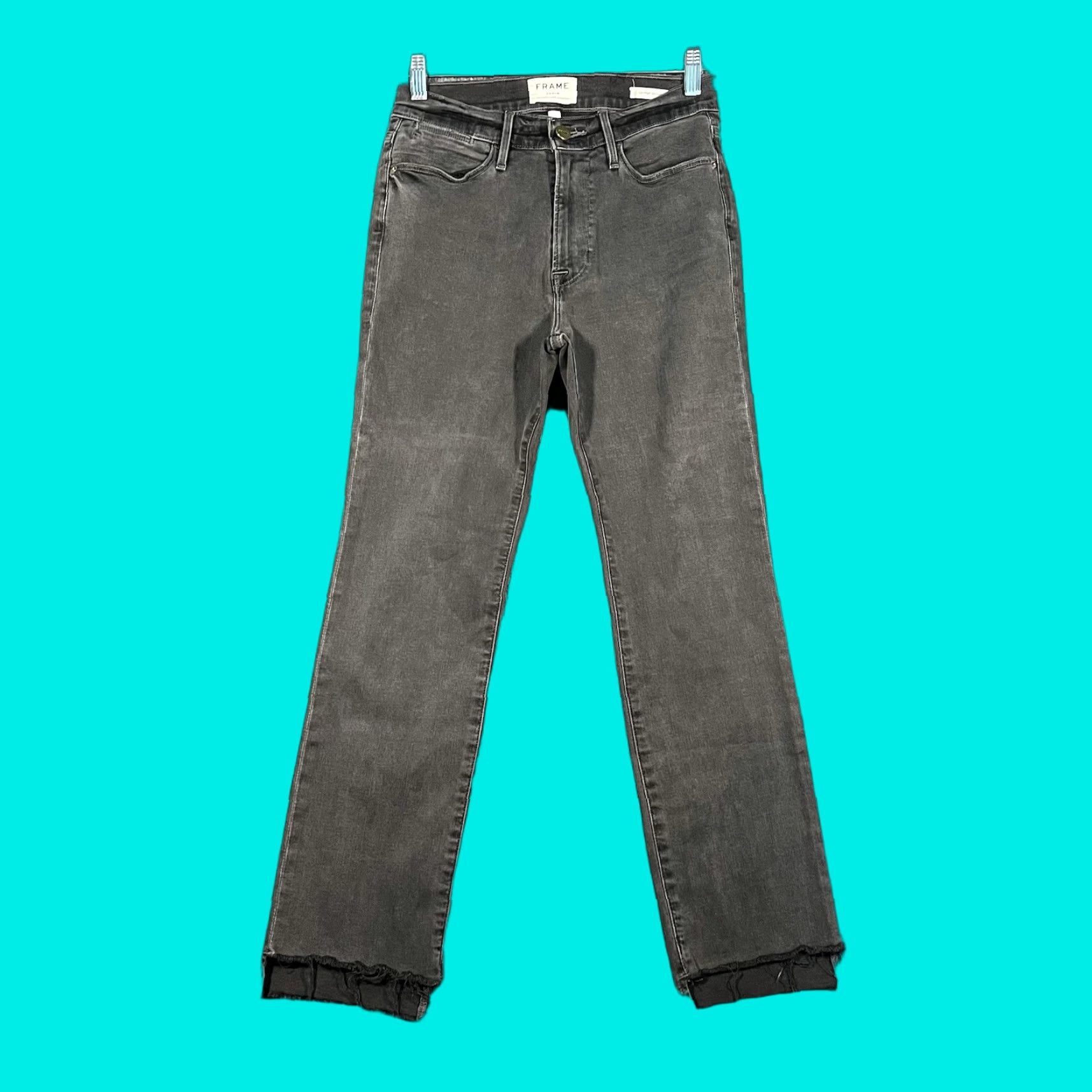 Frame VINTAGE Frame Denim Women's Crop Jeans Distressed Black Le High Straight Dark Wash Sz 28 Size 28" / US 6 / IT 42 - 1 Thumbnail