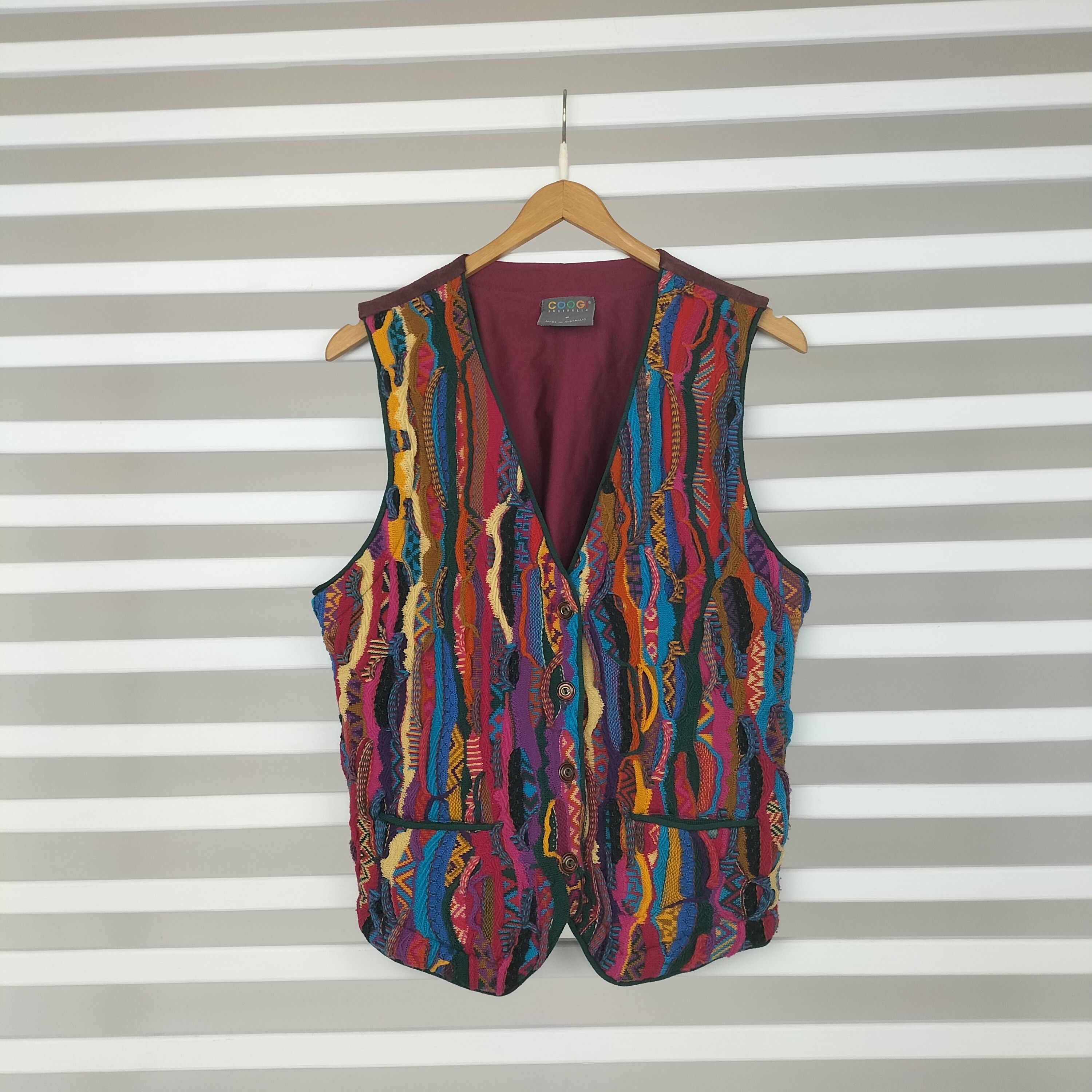 Image of Coogi Made In Australia Vintage Textured Vibrant Knit Vest, Men's (Size Small)