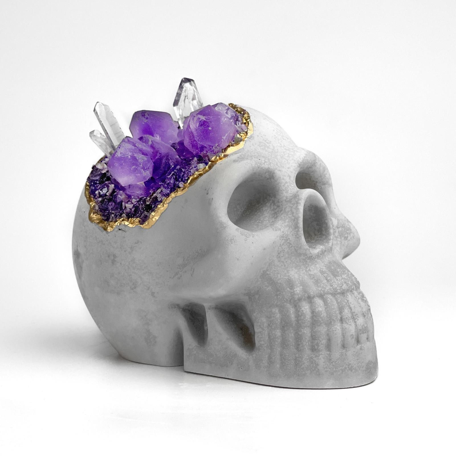 Other Amethyst Quartz Crystal Skull | Concrete Geode Decor Purple Size ONE SIZE - 3 Thumbnail