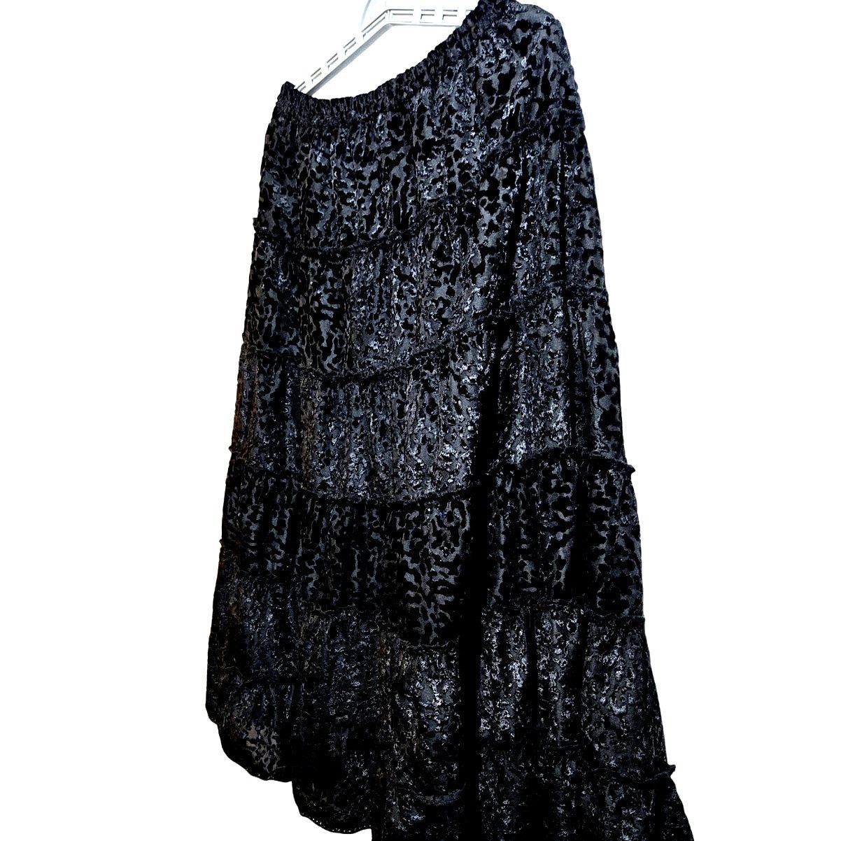 Other Roaman’s Black Tiered Velvet-Feel Skirt Size 14W Size 36" / US 14 / IT 50 - 4 Thumbnail