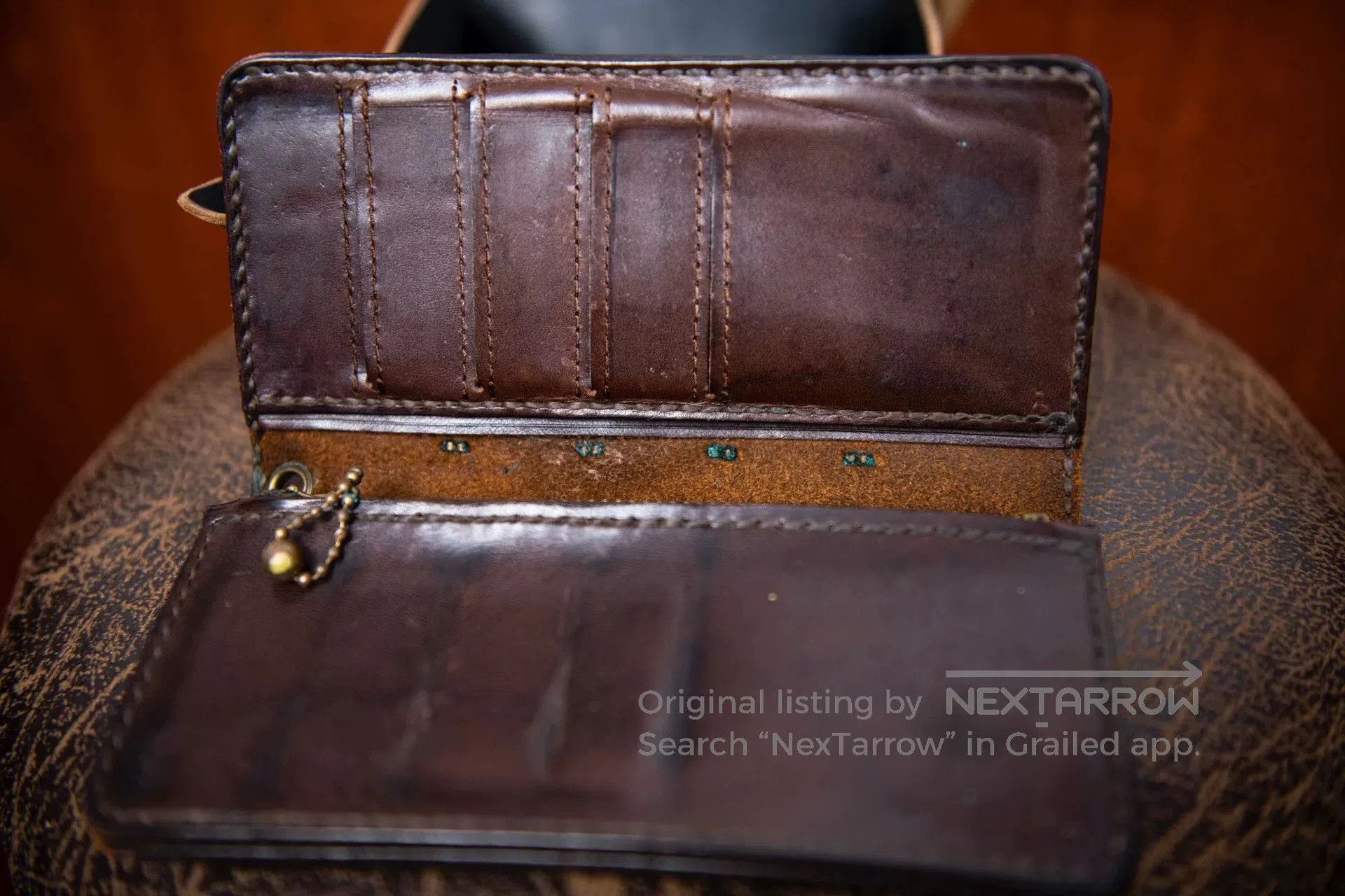 Japanese Brand Brown Leather Wallet with Zip Closure. Size ONE SIZE - 3 Thumbnail