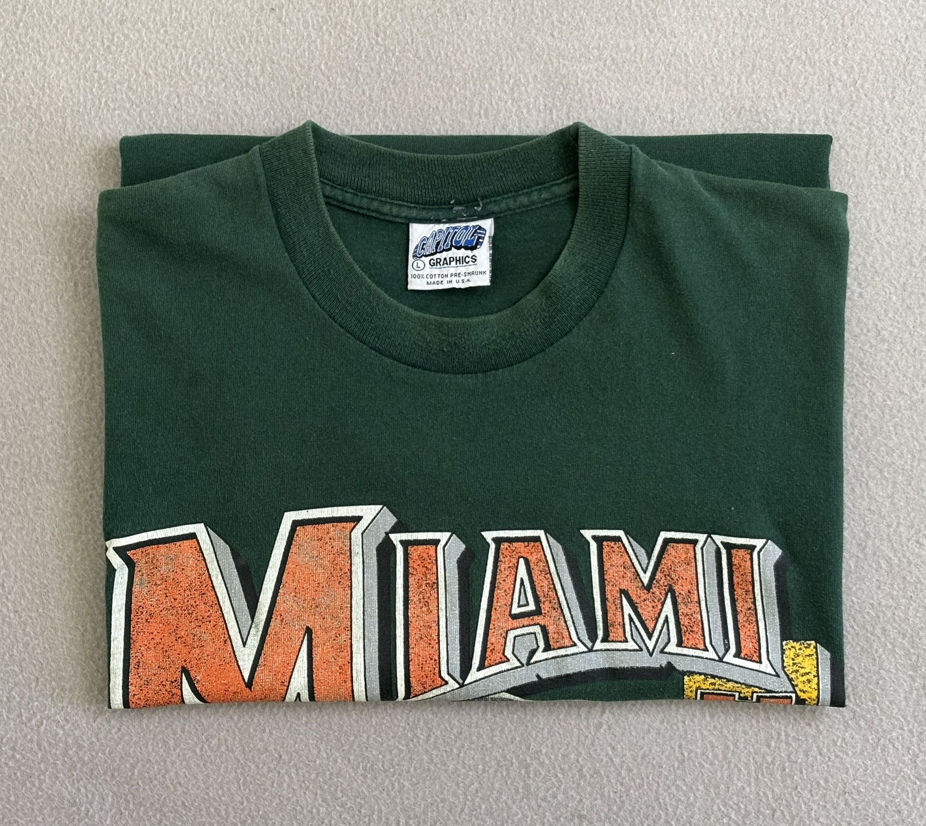 Vintage Miami Hurricanes Capitol Graphic T-Shirt vintage 90s size. L Size US L / EU 52-54 / 3 - 17 Thumbnail