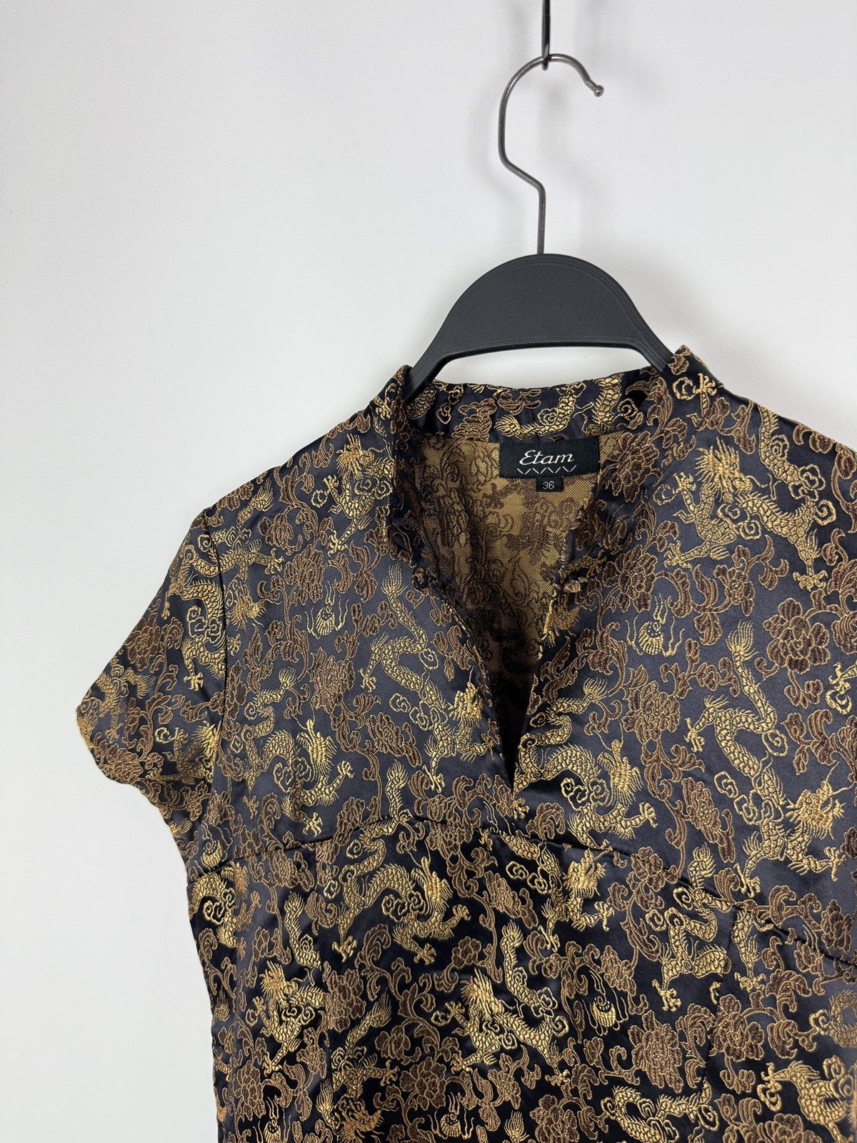 Vintage Y2K Vintage Etam Gold Dragon Jacquard Asian Cheongsam Top Size XS / US 0-2 / IT 36-38 - 3 Thumbnail