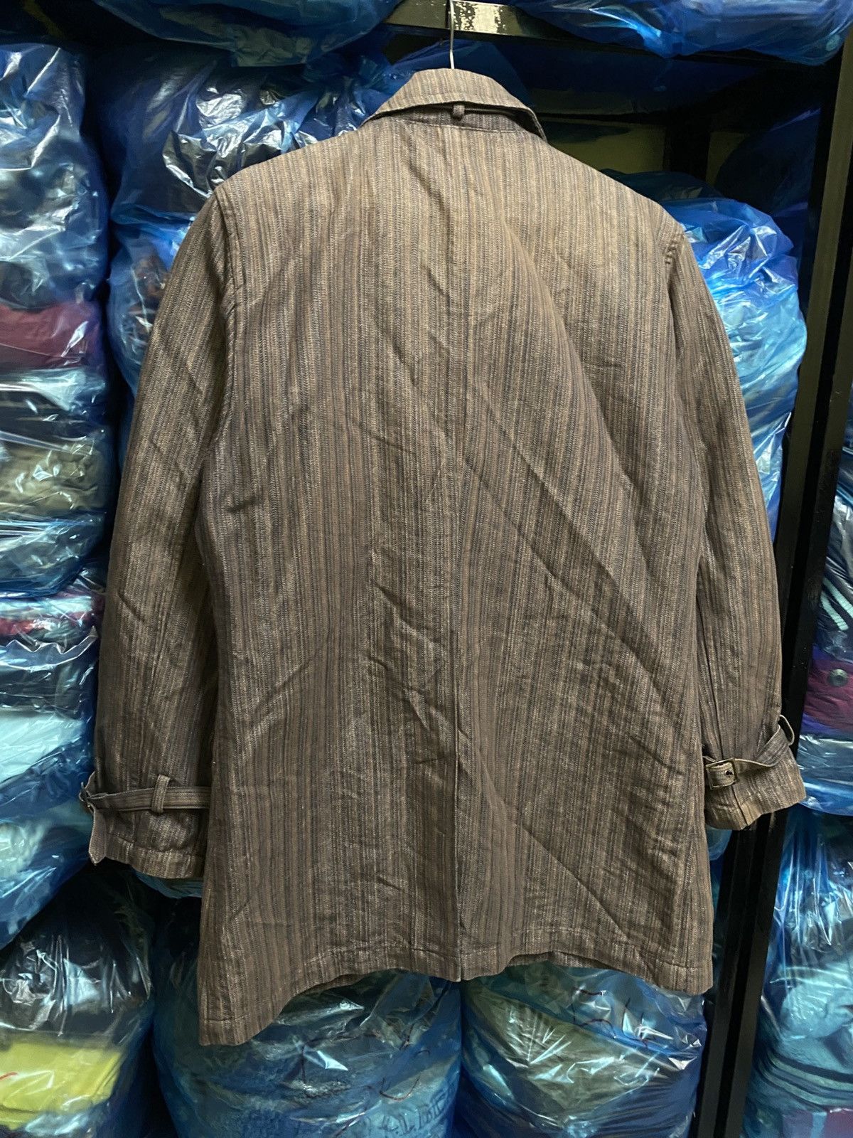 Japanese Brand PLACE PLAN Tokyo Brown Striped Cotton Blend Trench Coat Size US L / EU 52-54 / 3 - 11 Thumbnail