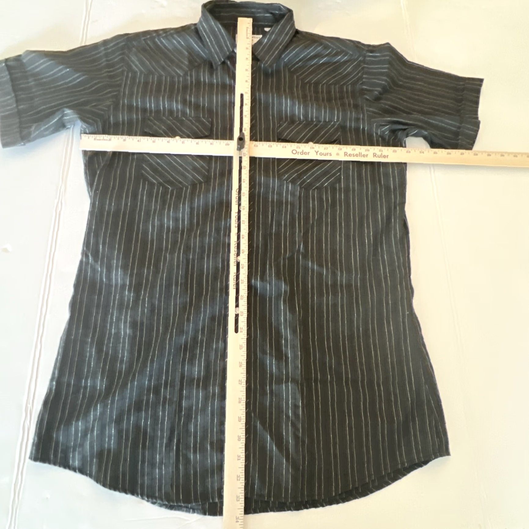 Vintage VINTAGE Corral West Ranch Wear Men’s Large Pearl Snap Striped Short Sleeve USA Shirt Men L Black Striped USA Buttons Snap Size US 33 - 6 Thumbnail