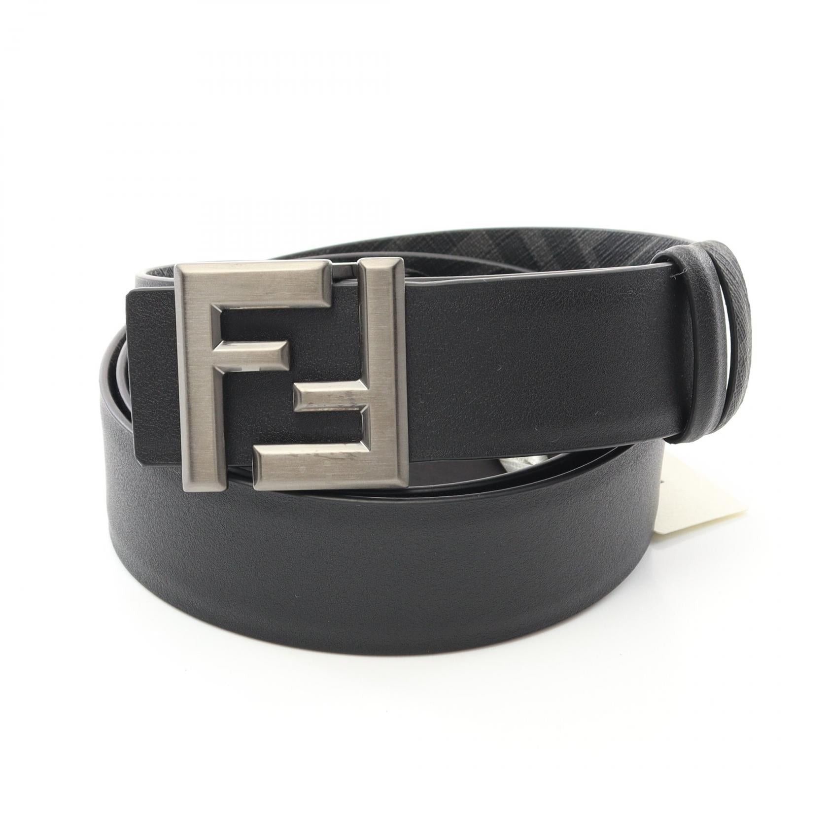 Fendi Fendi Ff Logo Belt Leather Coated Canvas Black Gray Size ONE SIZE - 1 Thumbnail