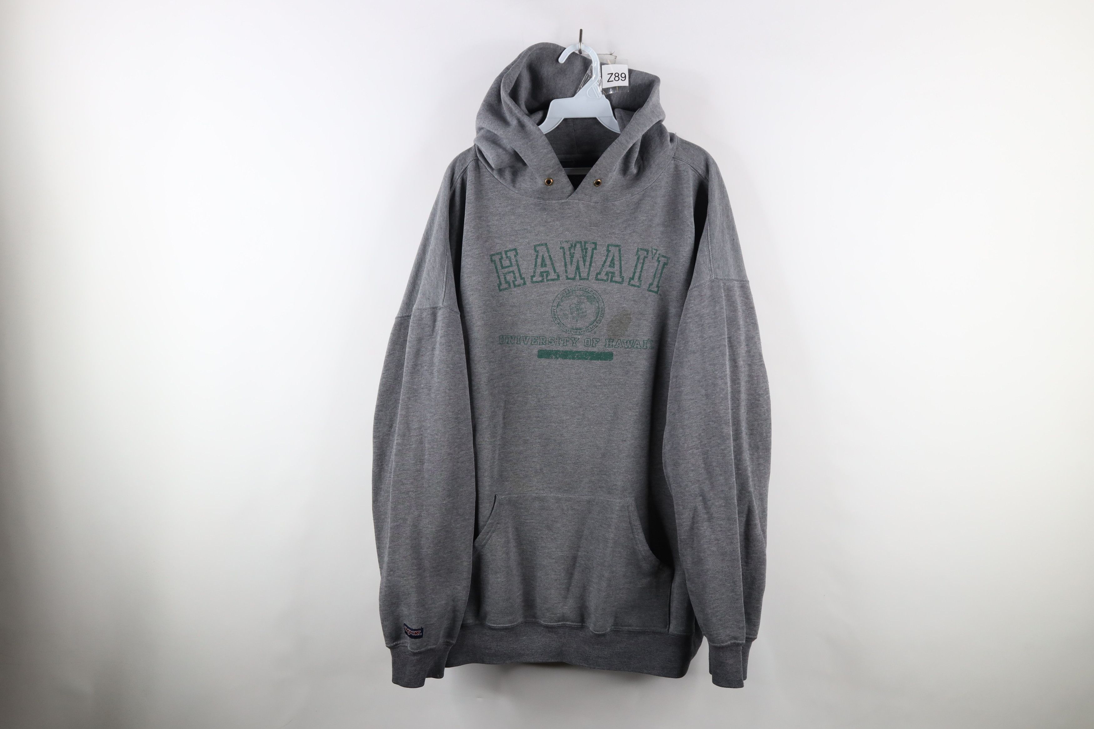 Image of Vintage 90's Spell Out University Of Hawaii Hoodie Sweatshirt in Grey, Men's (Size 2XL)