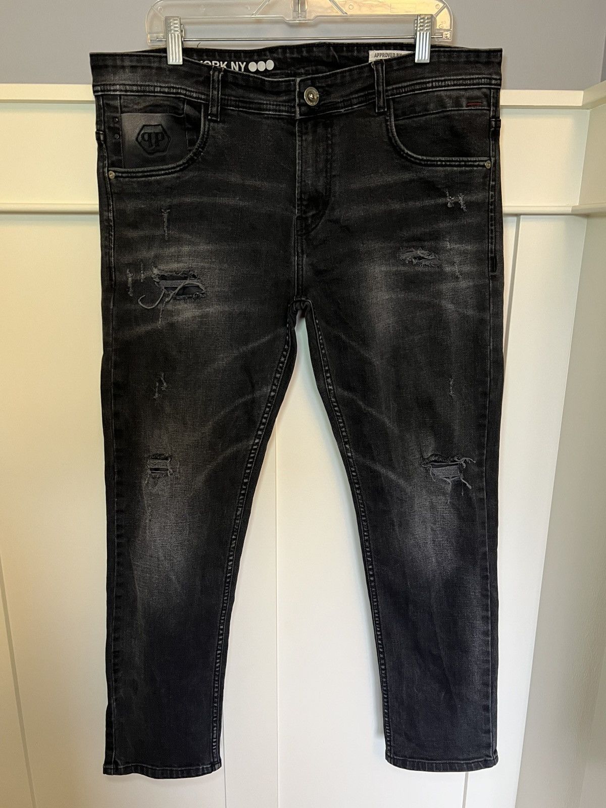 Vintage Philipp Plein distressed slim black jeans