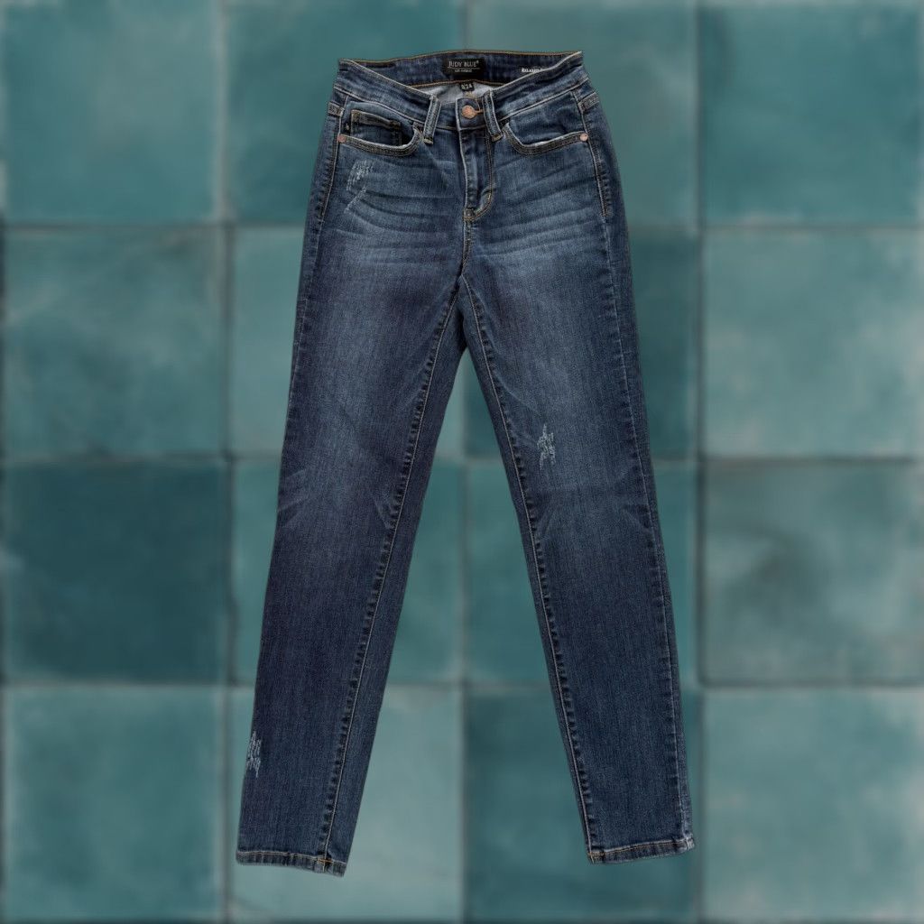 Denime Judy Blue Relaxed Fit Straight Jeans Womens 0/24 Blue Mid Rise Stretch Denim Size 42" / US 20 - 1 Thumbnail