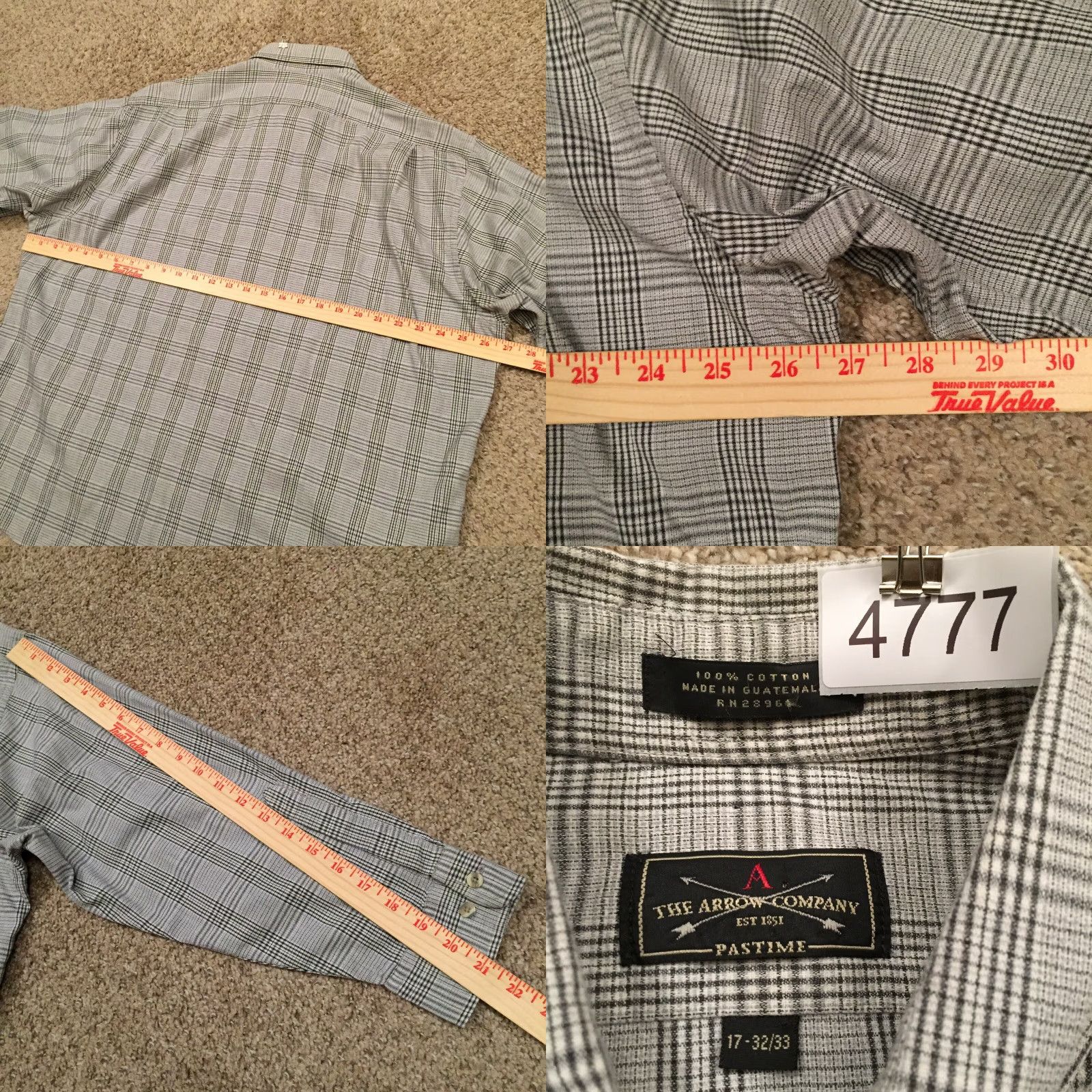 Arrow Arrow Shirt Mens 17 Gray Plaid Long Sleeve Button Up Size US XL / EU 56 / 4 - 8 Thumbnail