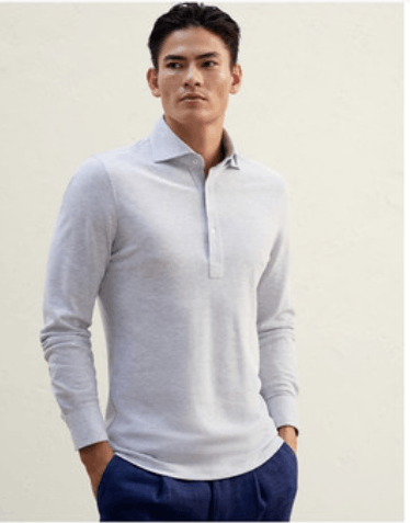 image of Brunello Cucinelli O1W1Db10524 Polo T-Shirt In Light Grey, Men's (Size Small)