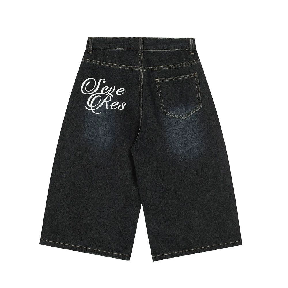 Japanese Brand × Jean Men's loose street washed casual letter print denim shorts Size US 32 / EU 48 - 1 Thumbnail