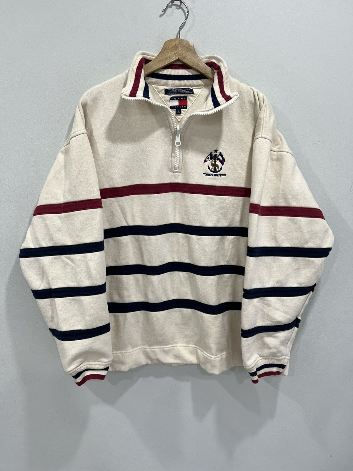 Tommy Hilfiger Vintage Tommy Hilfiger Striped Quarter Zip Sweater Size US L / EU 52-54 / 3 - 1 Thumbnail
