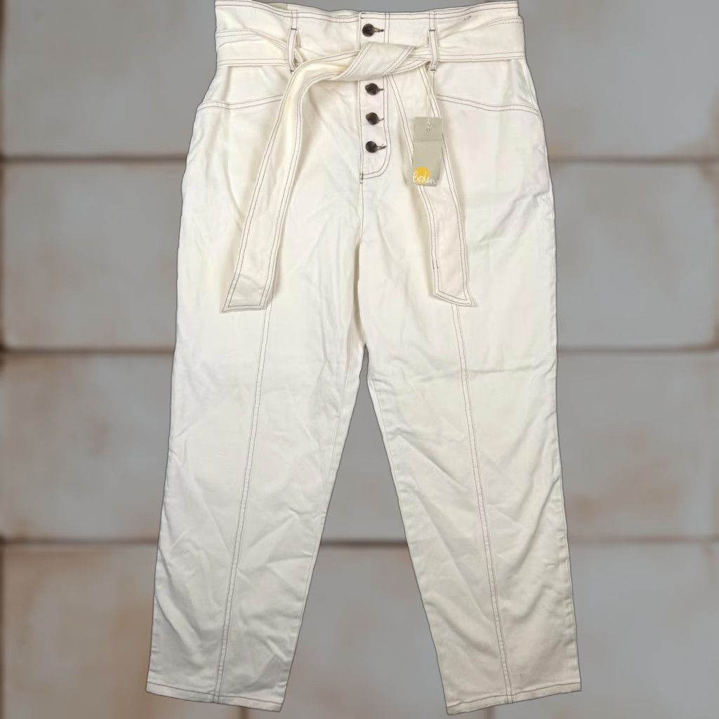 Boden Boden Women's Pants 14R White Tapered Leg Belted Trousers Button Shirt? Size 36" / US 14 / IT 50 - 1 Thumbnail
