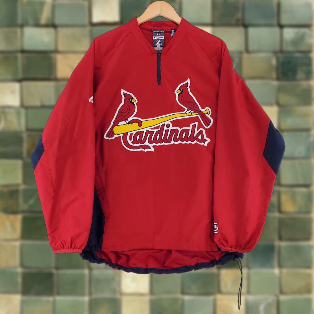 Vintage Majestic Cool Base 1/4 Zip Pullover Windbreaker St Louis Cardinals Red Mens L Size US L / EU 52-54 / 3 - 1 Thumbnail