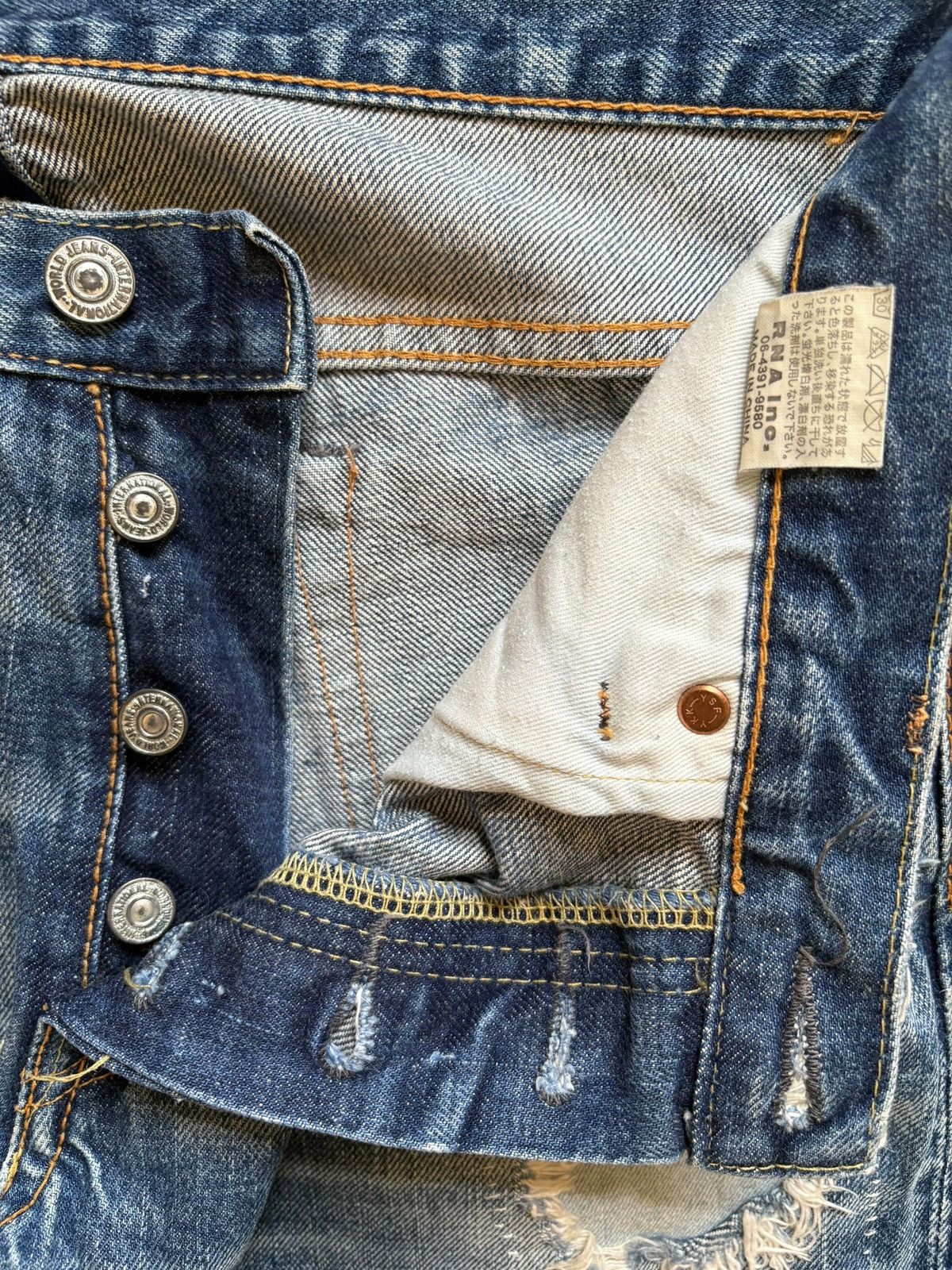 Japanese Brand Vintage Rna Slang Faded Wash Patchwork Distressed Jeans Size 31" - 3 Thumbnail