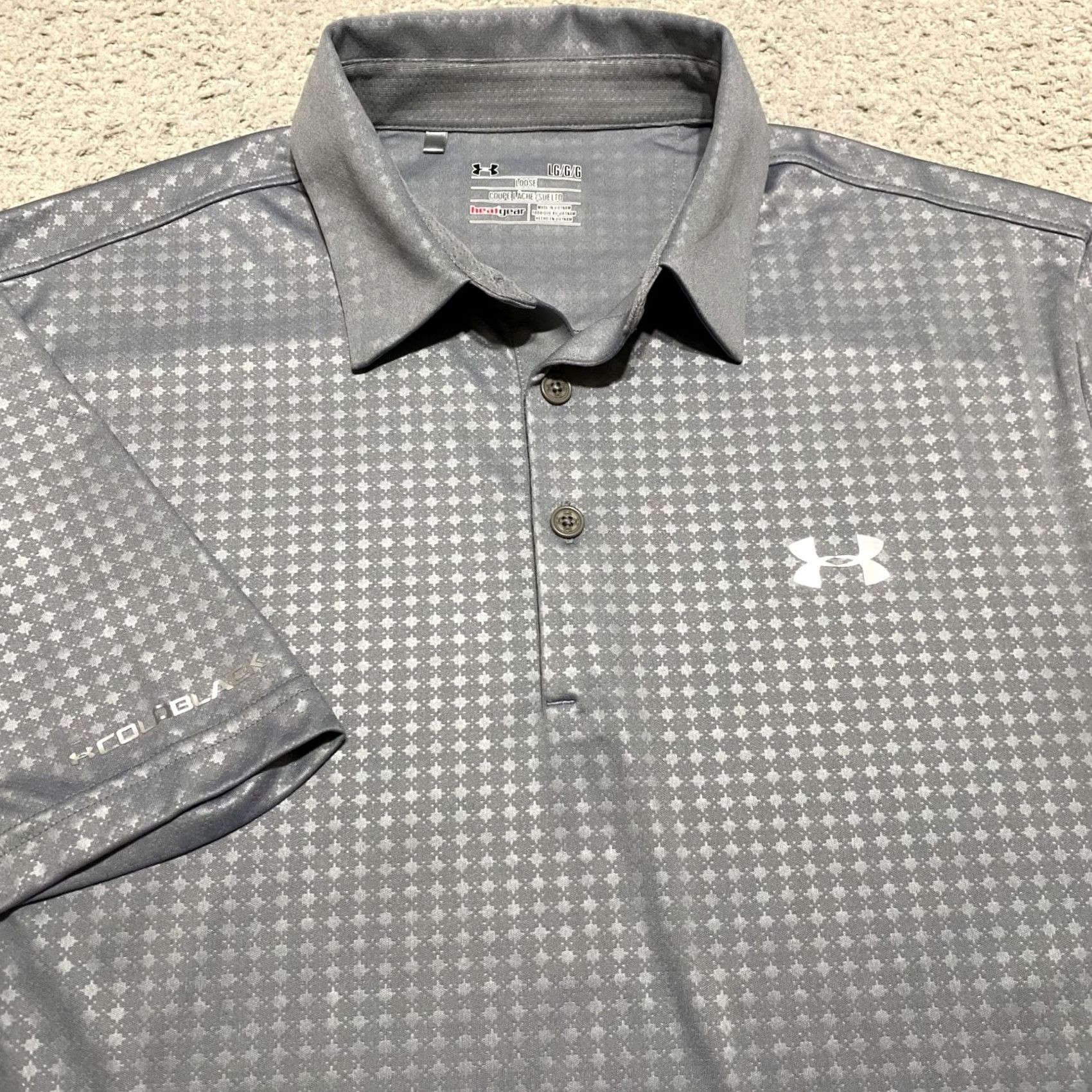 Under Armour Under Armour Polo Shirt Geometric Gray Mens L Sports HeatGear Golf Shirt Size US L / EU 52-54 / 3 - 5 Thumbnail