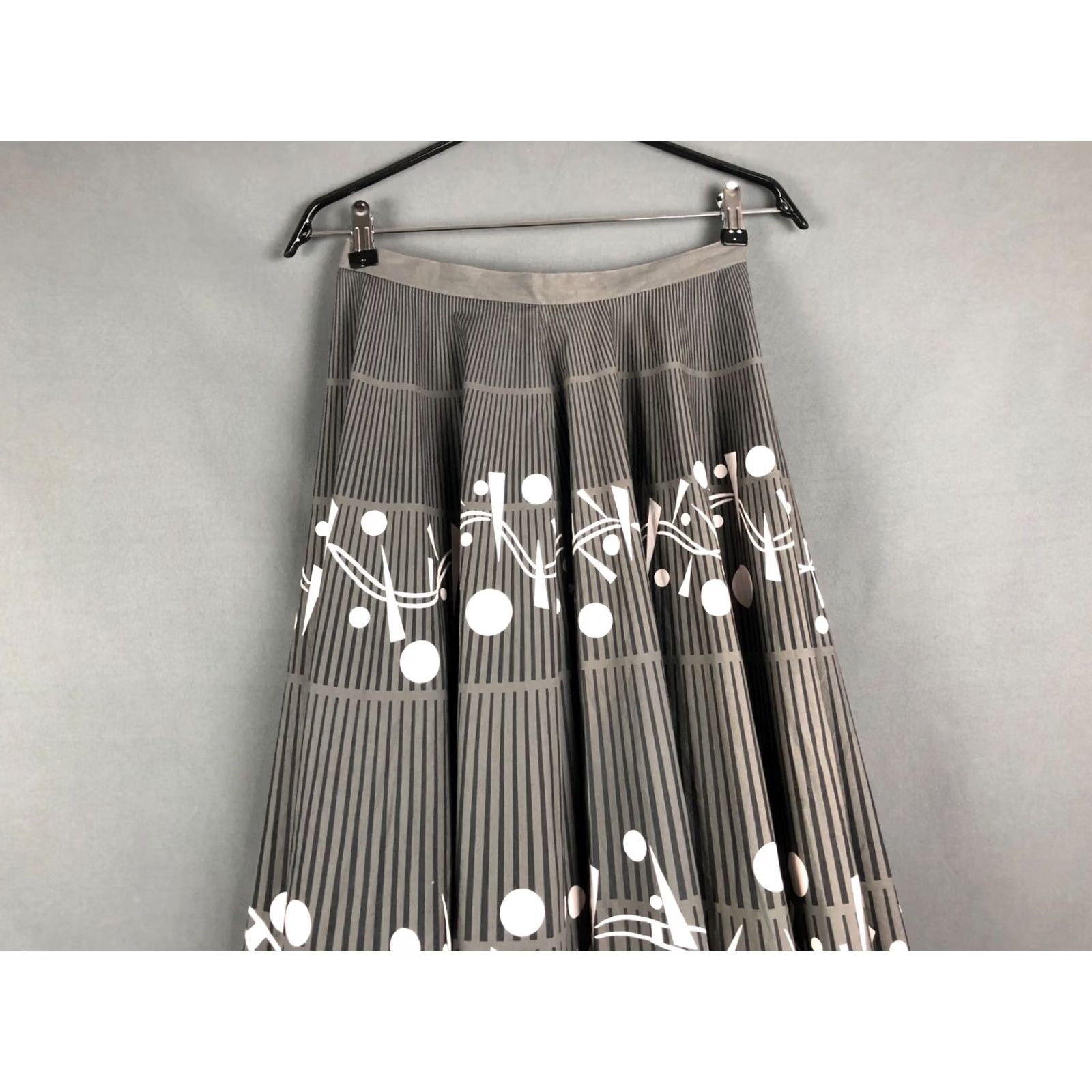 Vintage Toast Gray Cotton Flare Skirt Women's 8 Side Zip Knee Length Ruffle Patterned Vintage No Size 30" / US 8 / IT 44 - 7 Thumbnail