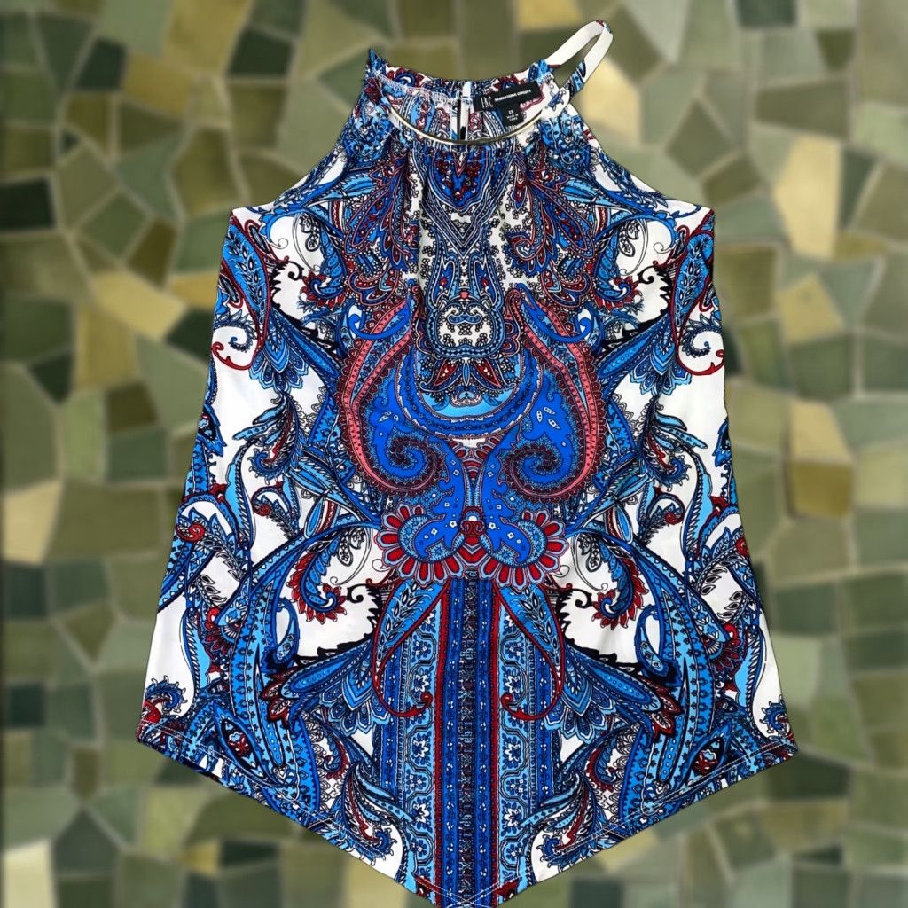 Vintage VINTAGE INC International Concepts Shirt XS Blue Sleeveless Neck Accent Stretch Paisley Blouse Womens Size XS / US 0-2 / IT 36-38 - 1 Thumbnail
