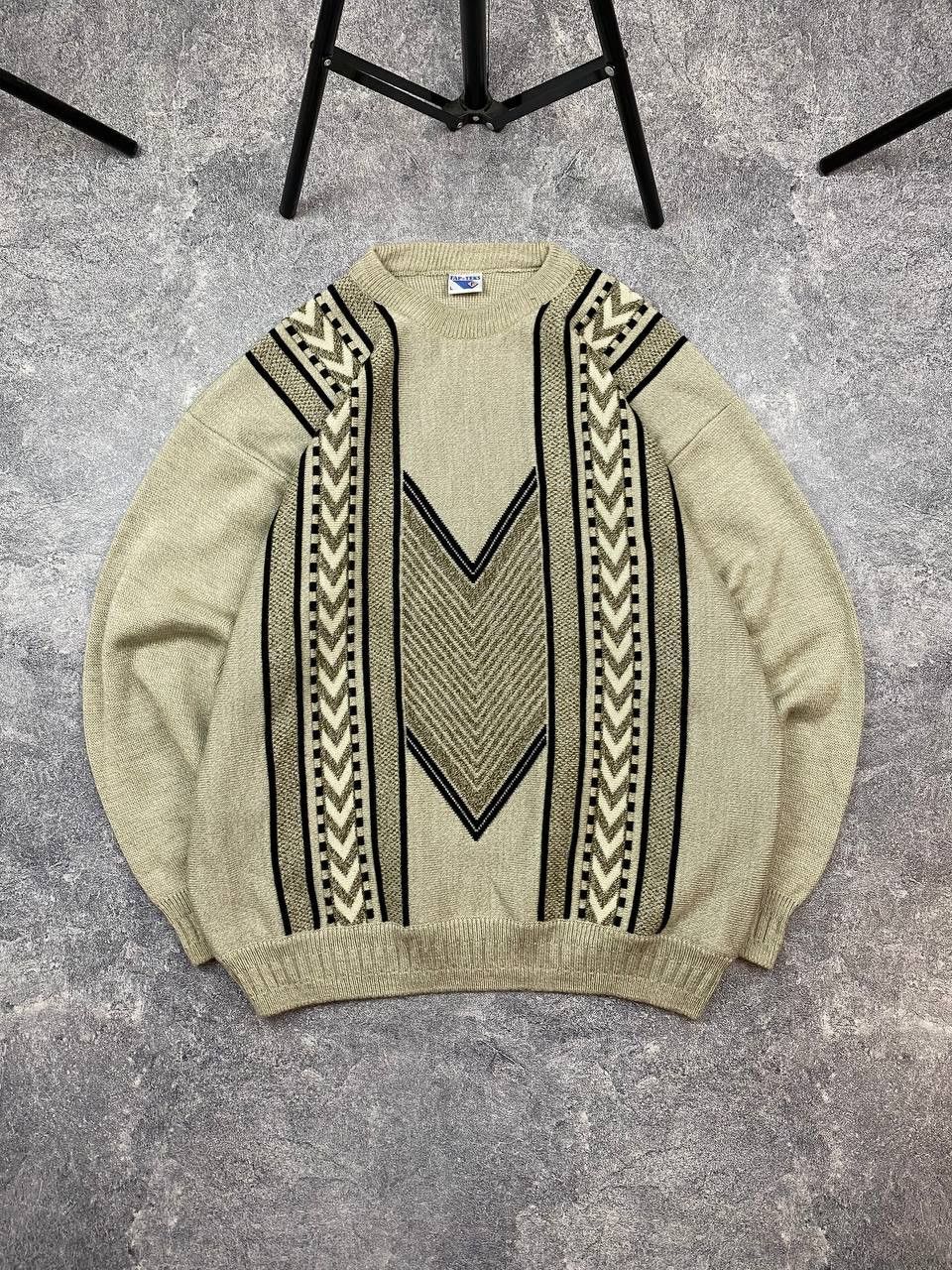 Vintage Vintage Sweater 1990s Knit Striped 3D Knit Button Neck Sweater Size XL Size US L / EU 52-54 / 3 - 1 Thumbnail