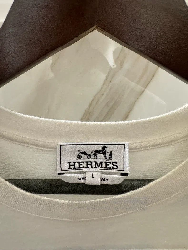 Hermes Hermes White Geometric Patchwork Short Sleeve Size L / US 10 / IT 46 - 3 Thumbnail