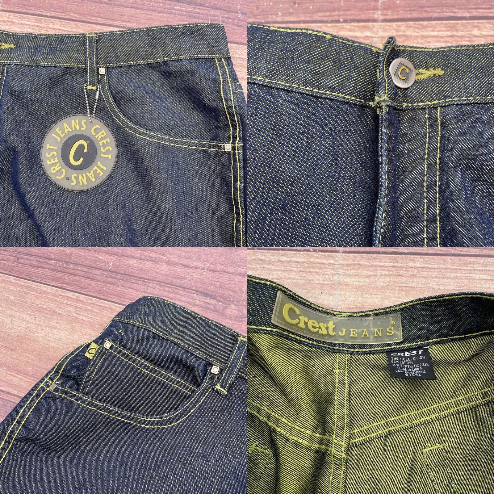 Denime VINTAGE Crest Jeans Wide-Leg Denim Jeans 24W Women Blue Lime Green Y2K Baggy Grunge Hip Hop 33.5in Inseam Womens Size 42" / US 20 - 9 Thumbnail