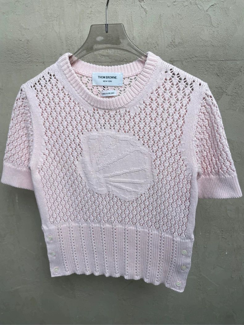 Thom Browne Thom browne Pink shell jacquart knitted short sleeves 2504- Size XS / US 0-2 / IT 36-38 - 3 Thumbnail