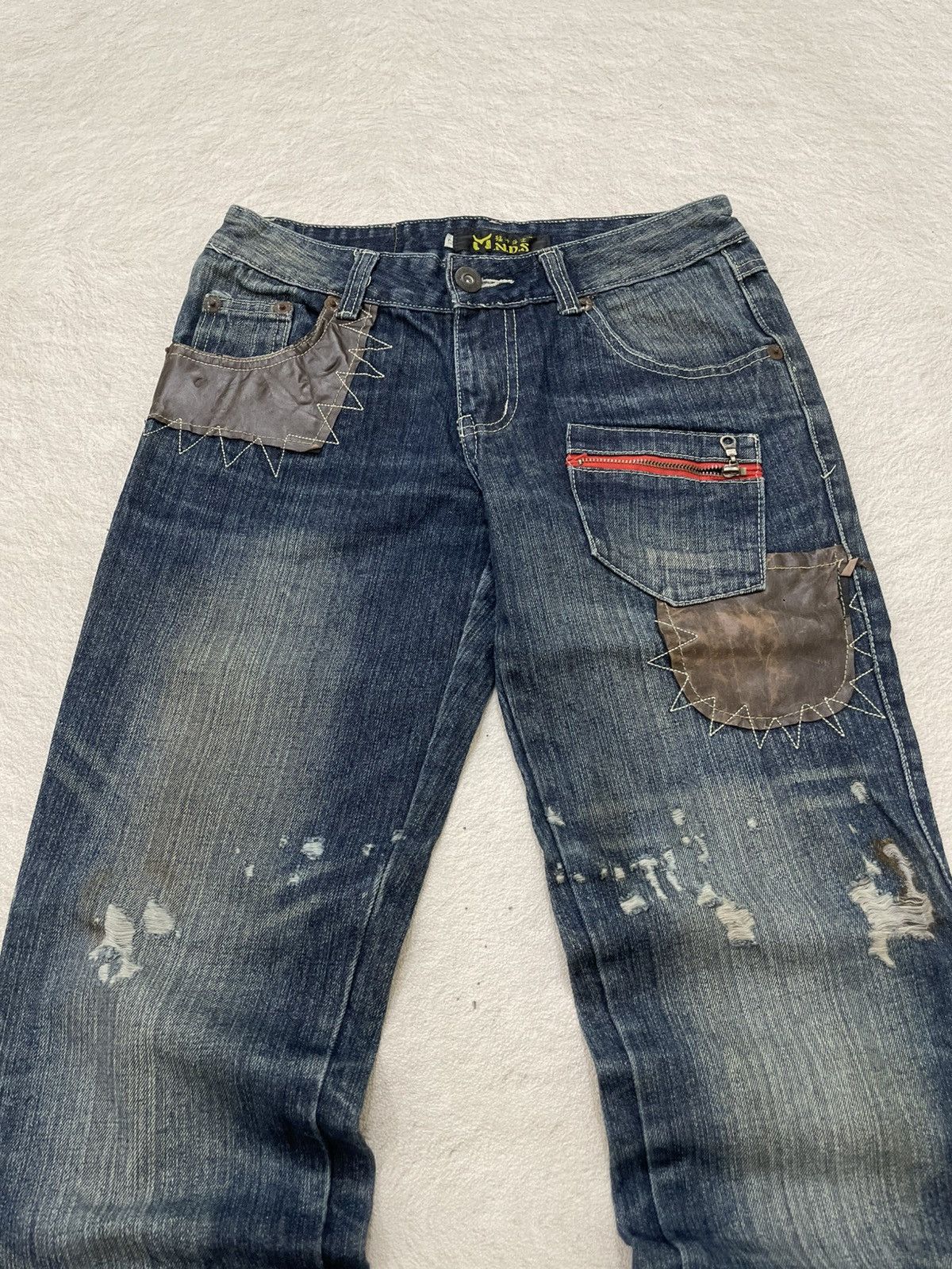 Japanese Brand 2000s Number Nine Multi Pocket Denim Ripped Fading Jeans Y2K Size US 29 - 2 Thumbnail