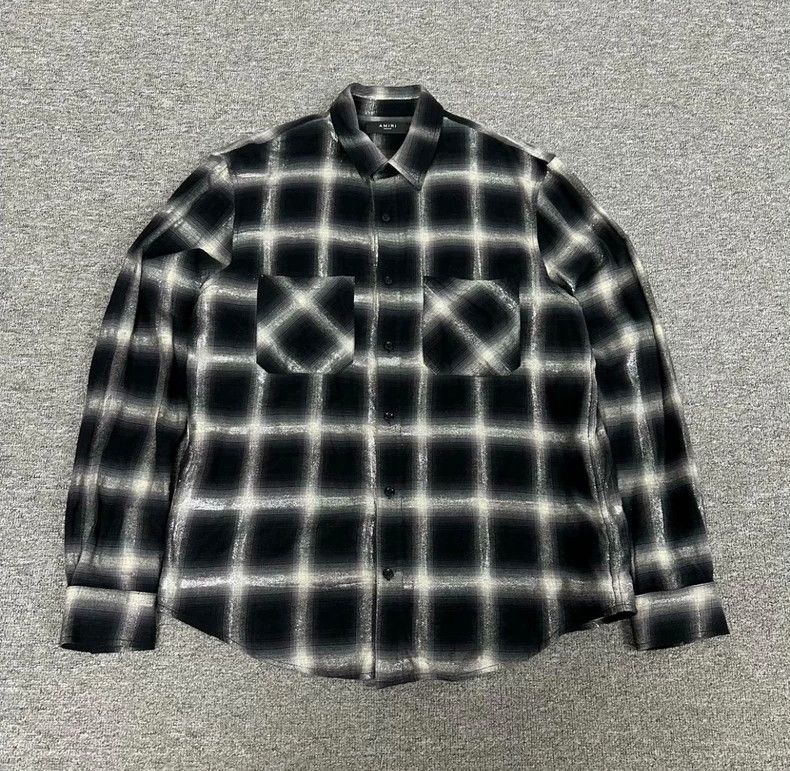 Amiri Amiri Silver Thread Plaid Shirt Size US M / EU 48-50 / 2 - 1 Thumbnail